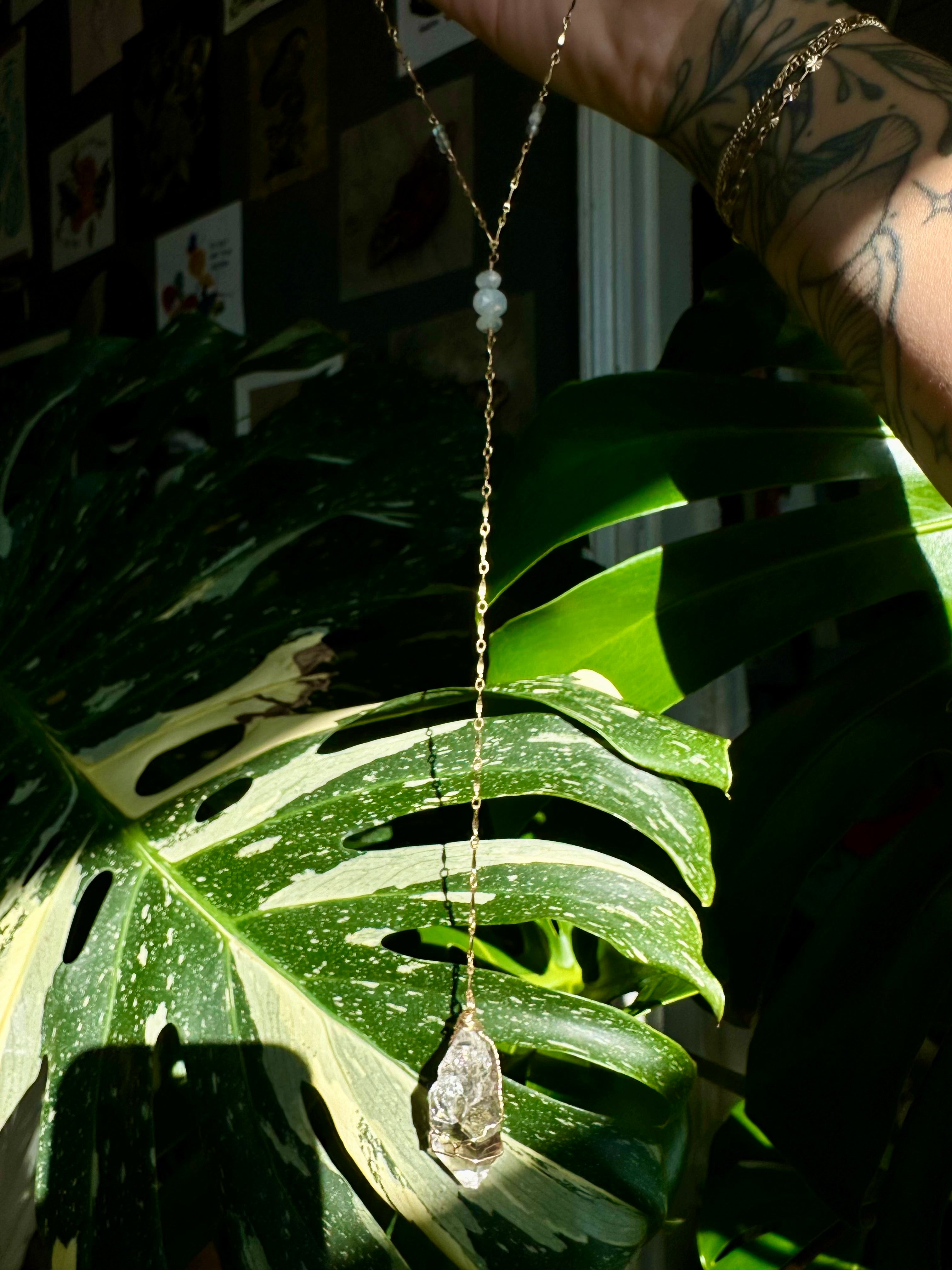 *one of one* ‘diamond’ quartz drop necklace in 14k gold fill