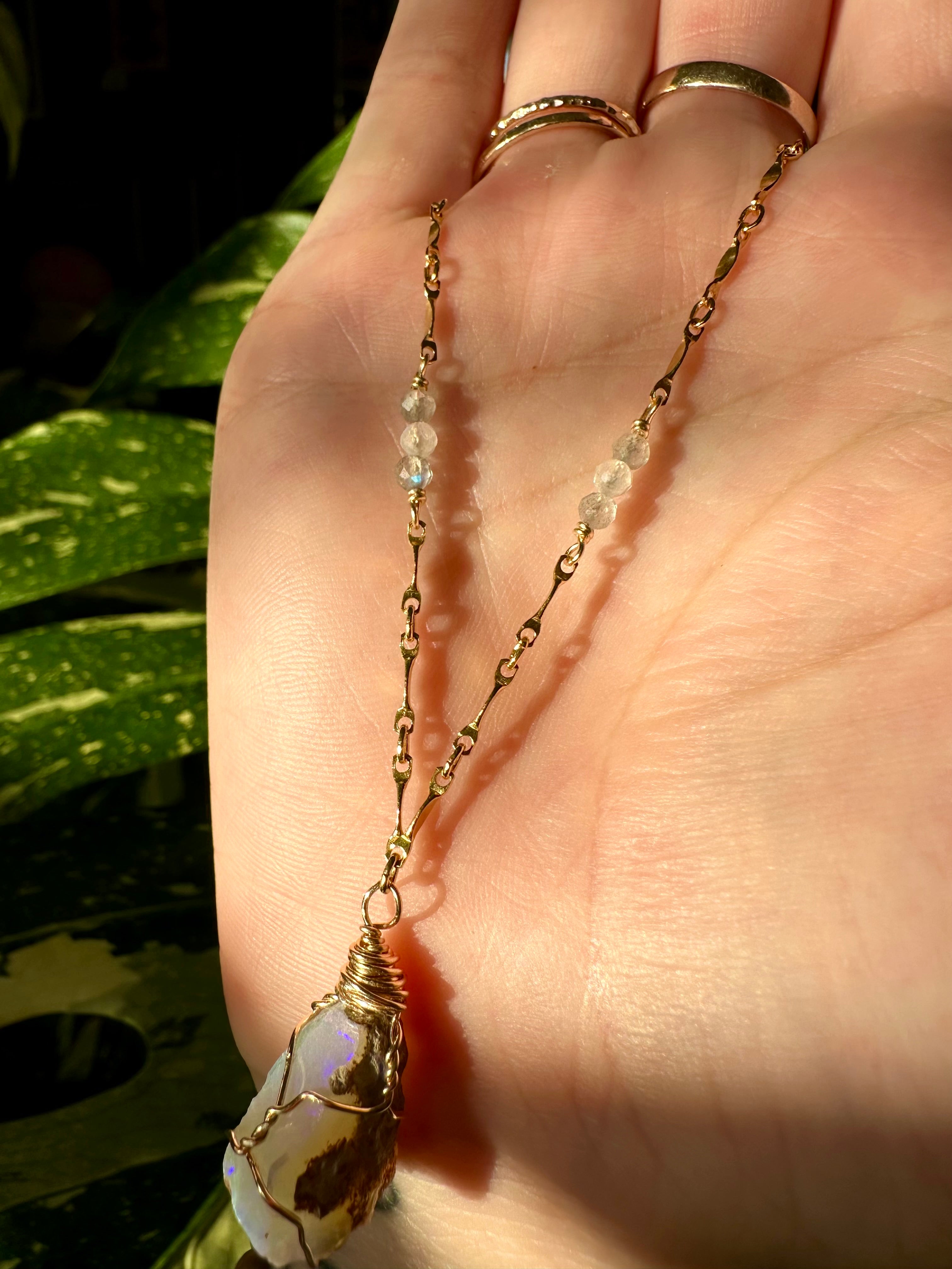 ♡one of one♡ iridescent raw opal necklace - 14k gold ***