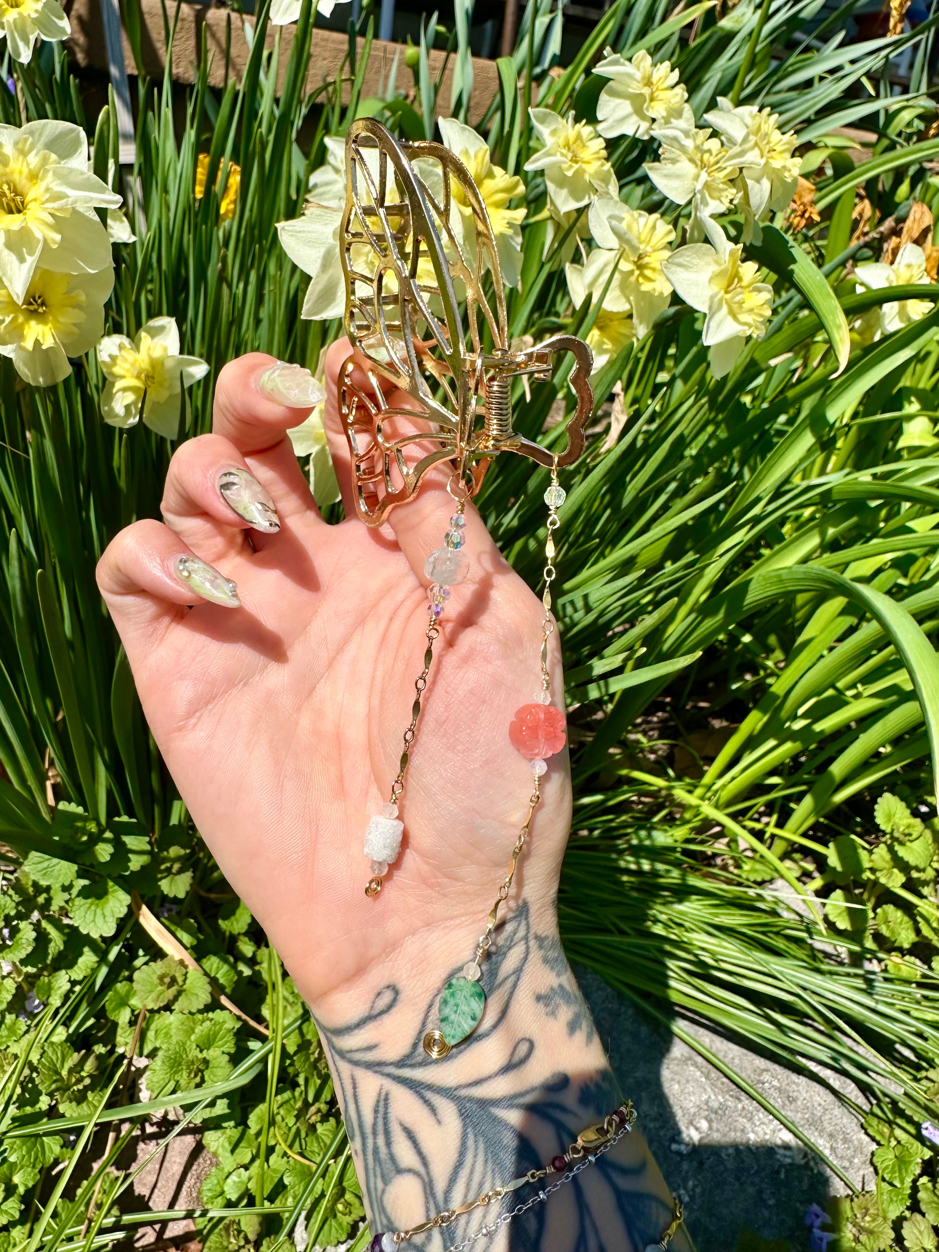 forest fairy butterfly crystal hair clip