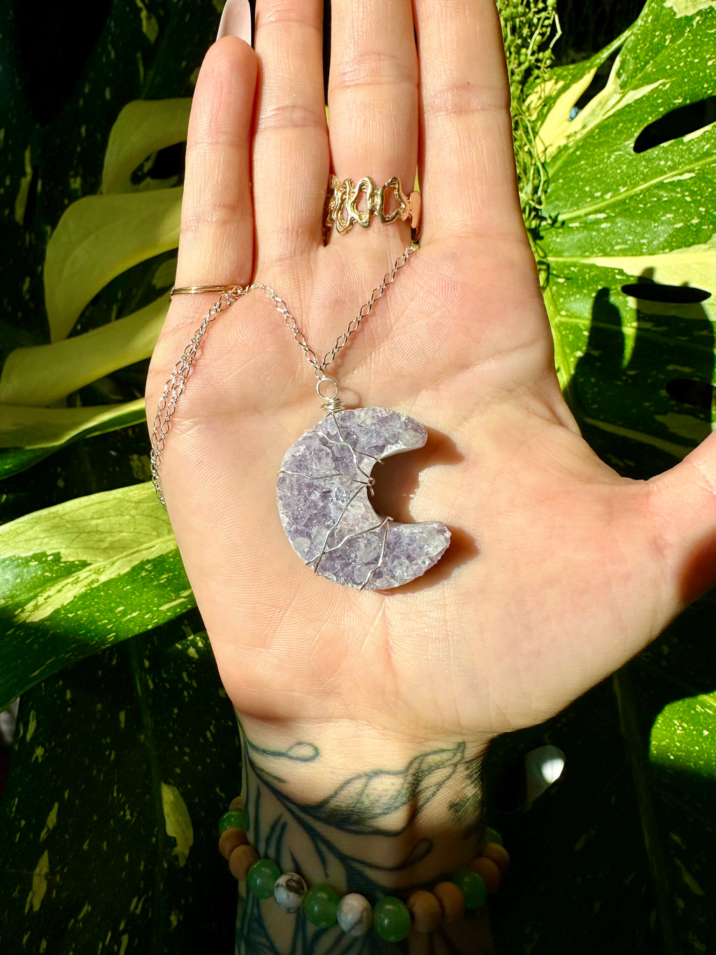 ♡one of one♡ amethyst druzy moon necklace sterling silver