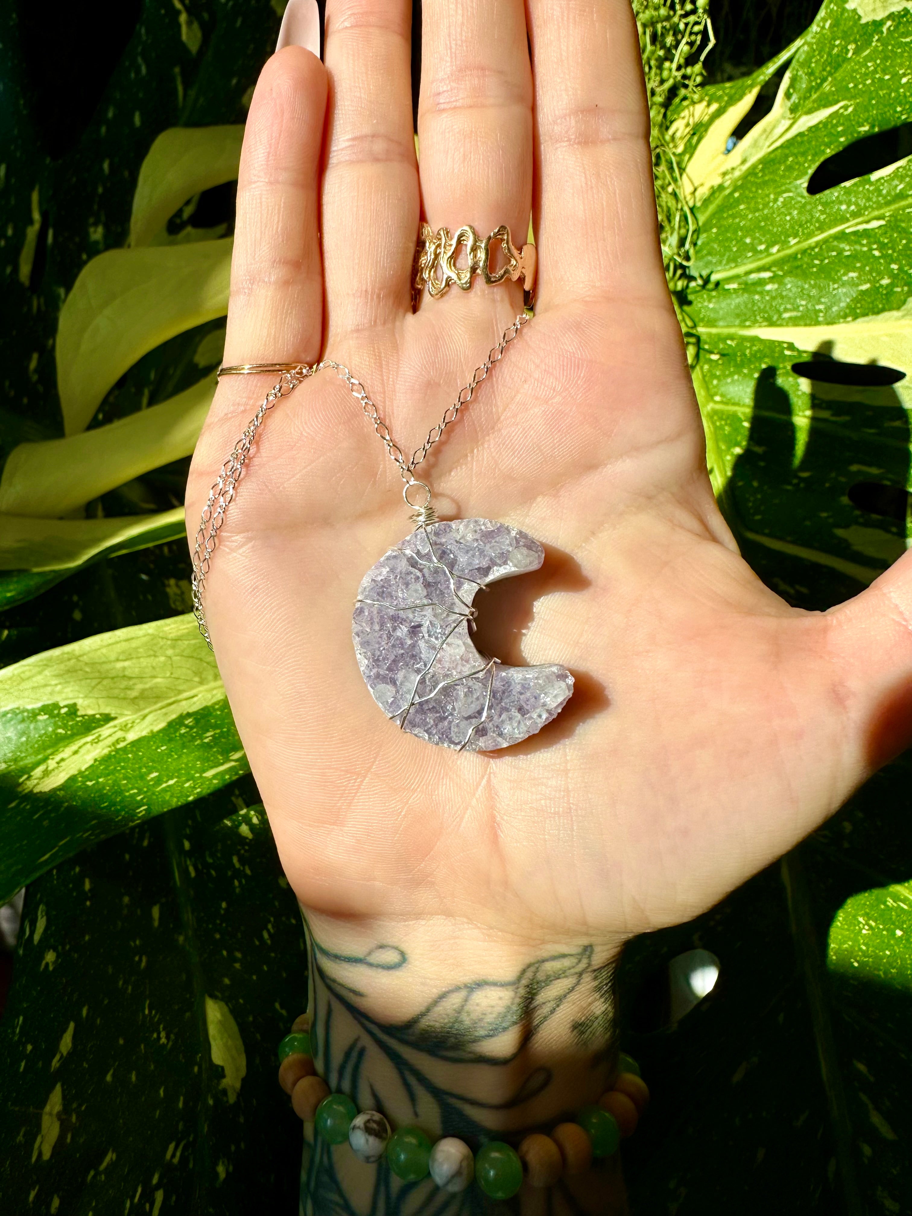 ♡one of one♡ amethyst druzy moon necklace sterling silver