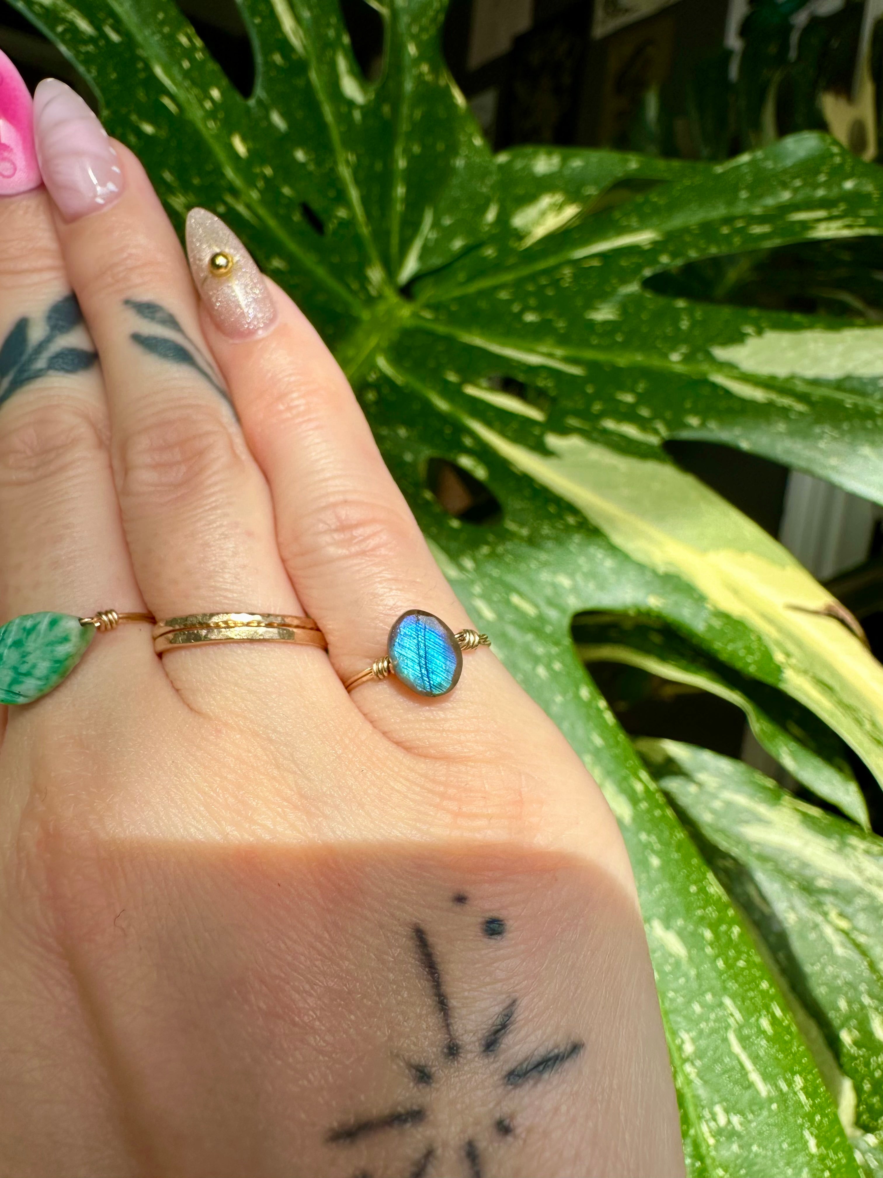 labradorite crystal wire wrap ring ♡ handmade for you ♡