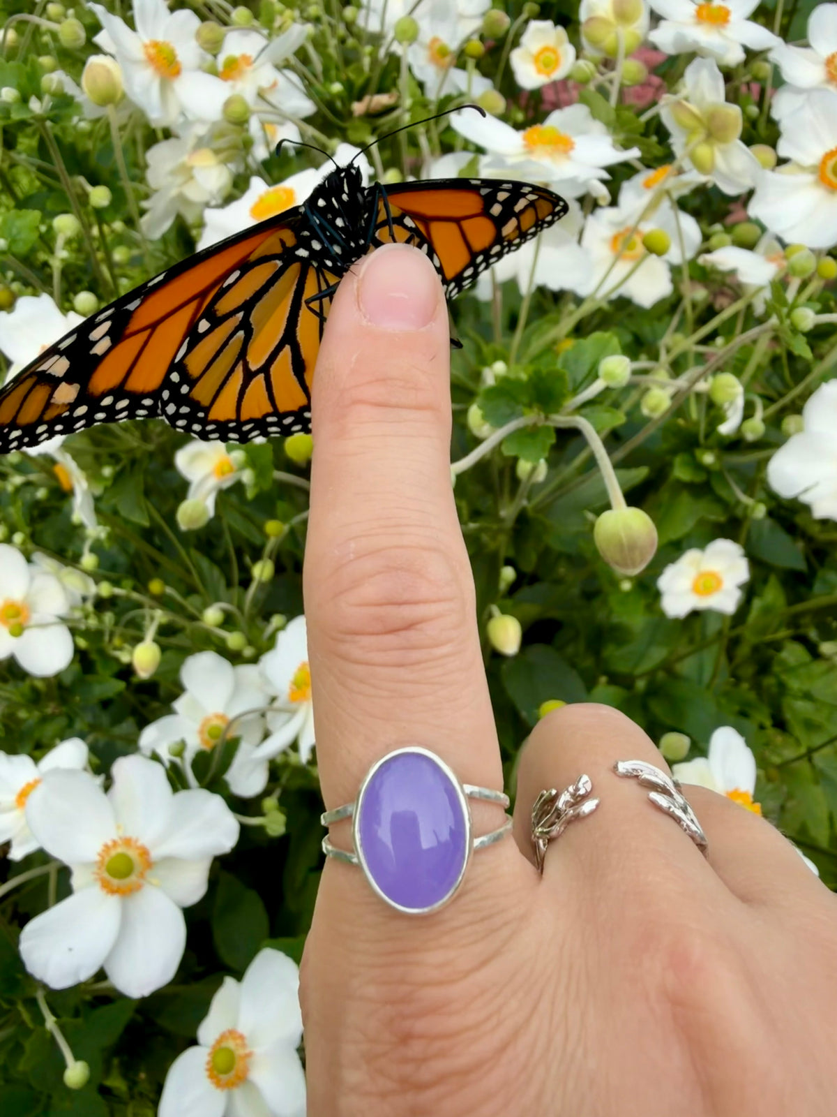 lavender jade double band ring in sterling silver size 7