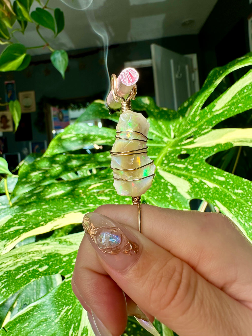 ♡one of one♡ 14k gold raw opal smoke ring ***