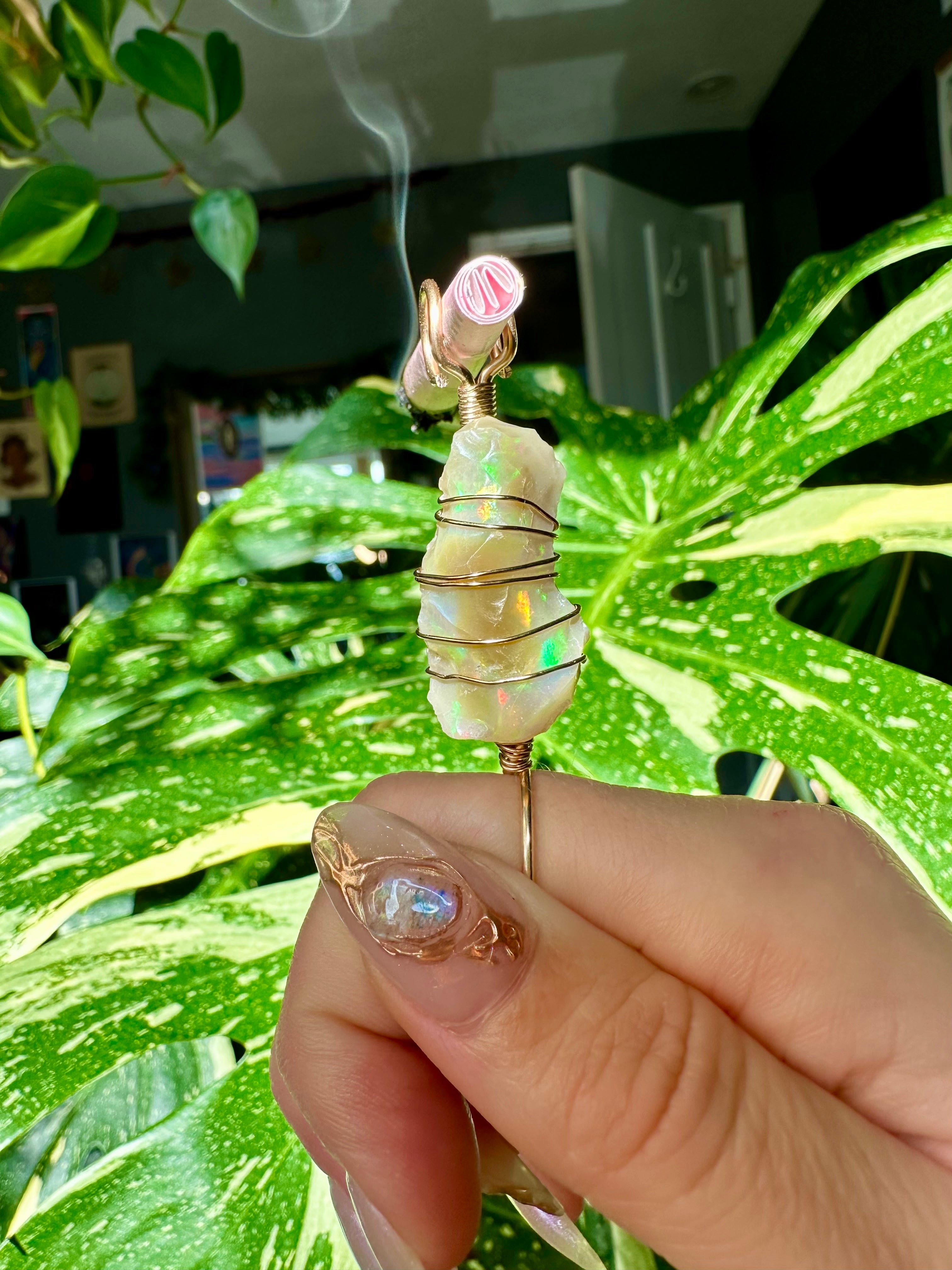 ♡one of one♡ 14k gold raw opal smoke ring ***