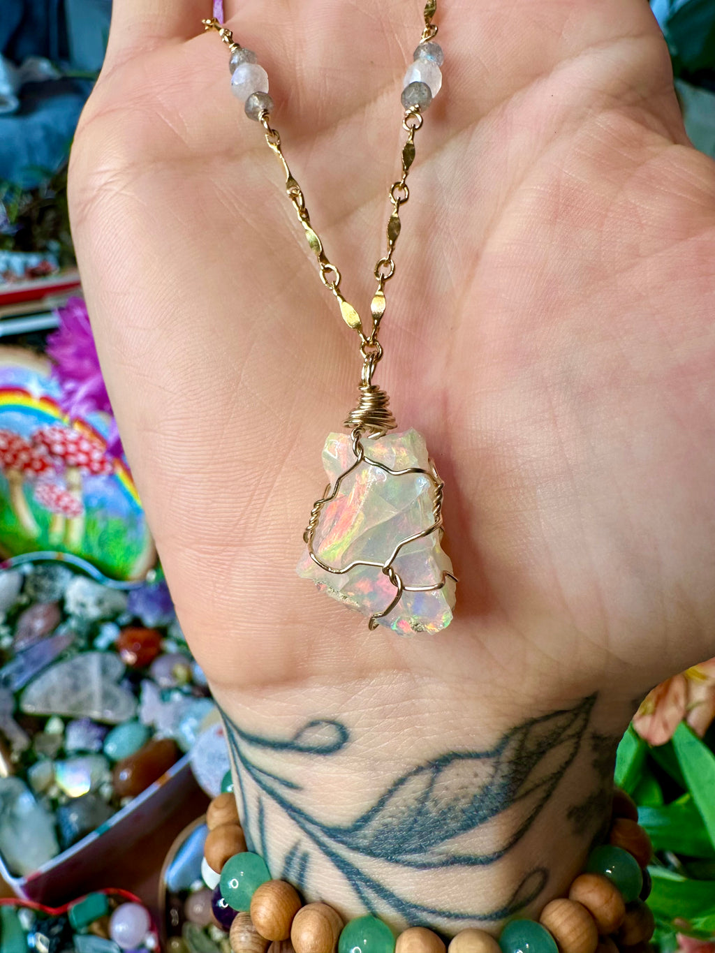 ♡one of one♡ raw opal necklace 14k gold