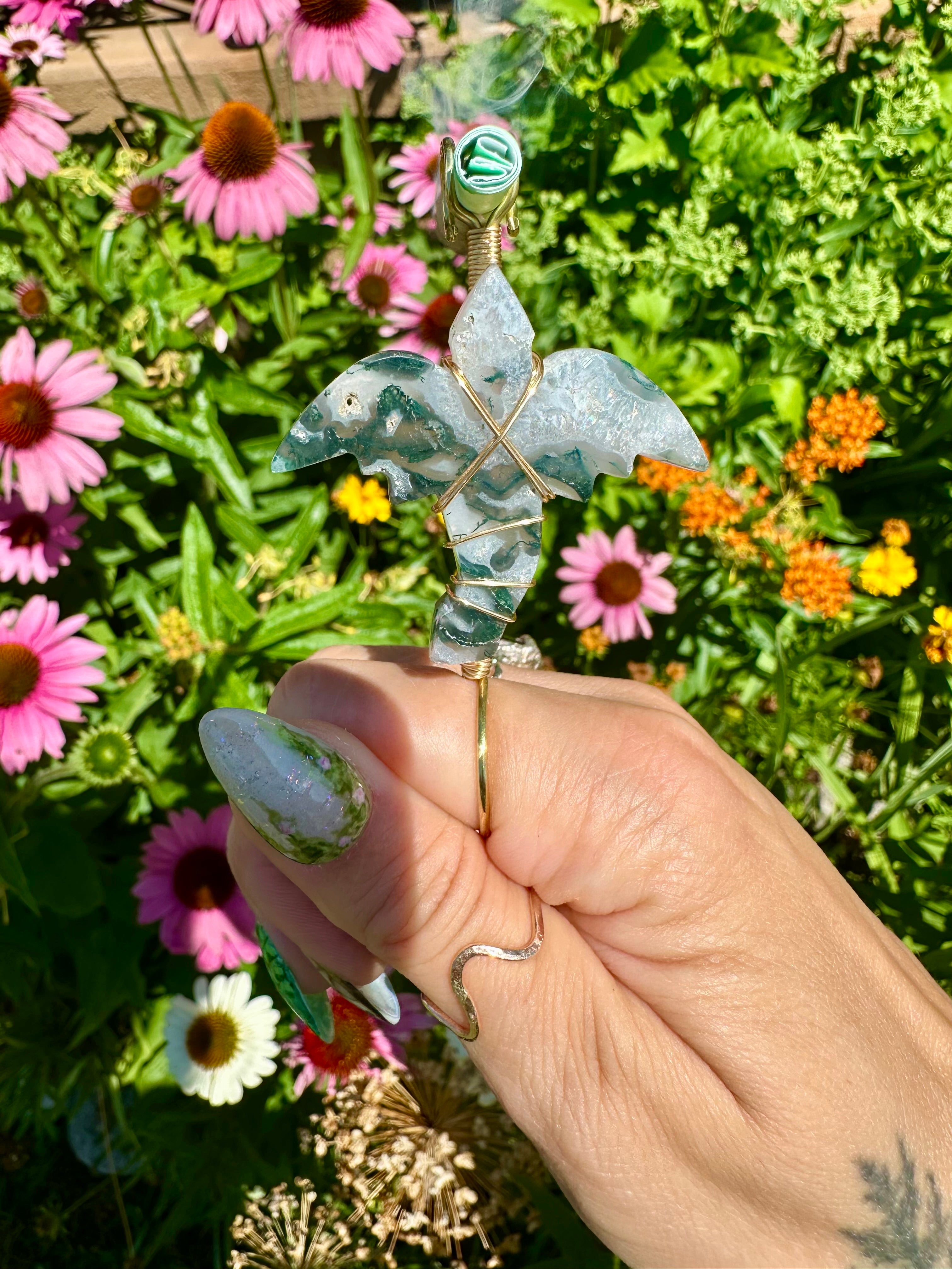 *one of one* moss agate crystal dragon smoke ring ♡