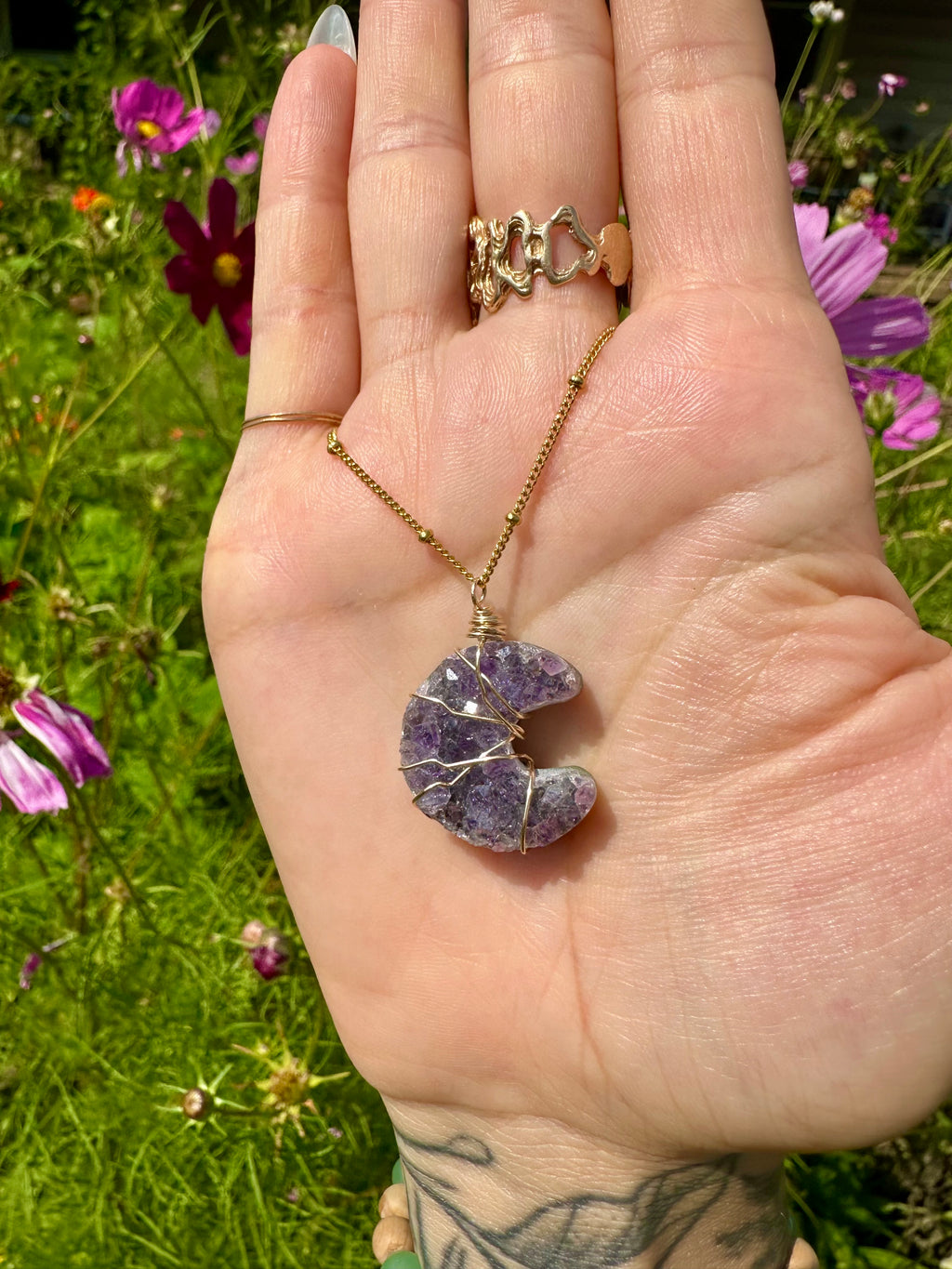 ♡one of one♡ lil raw amethyst moon necklace - 14k gold