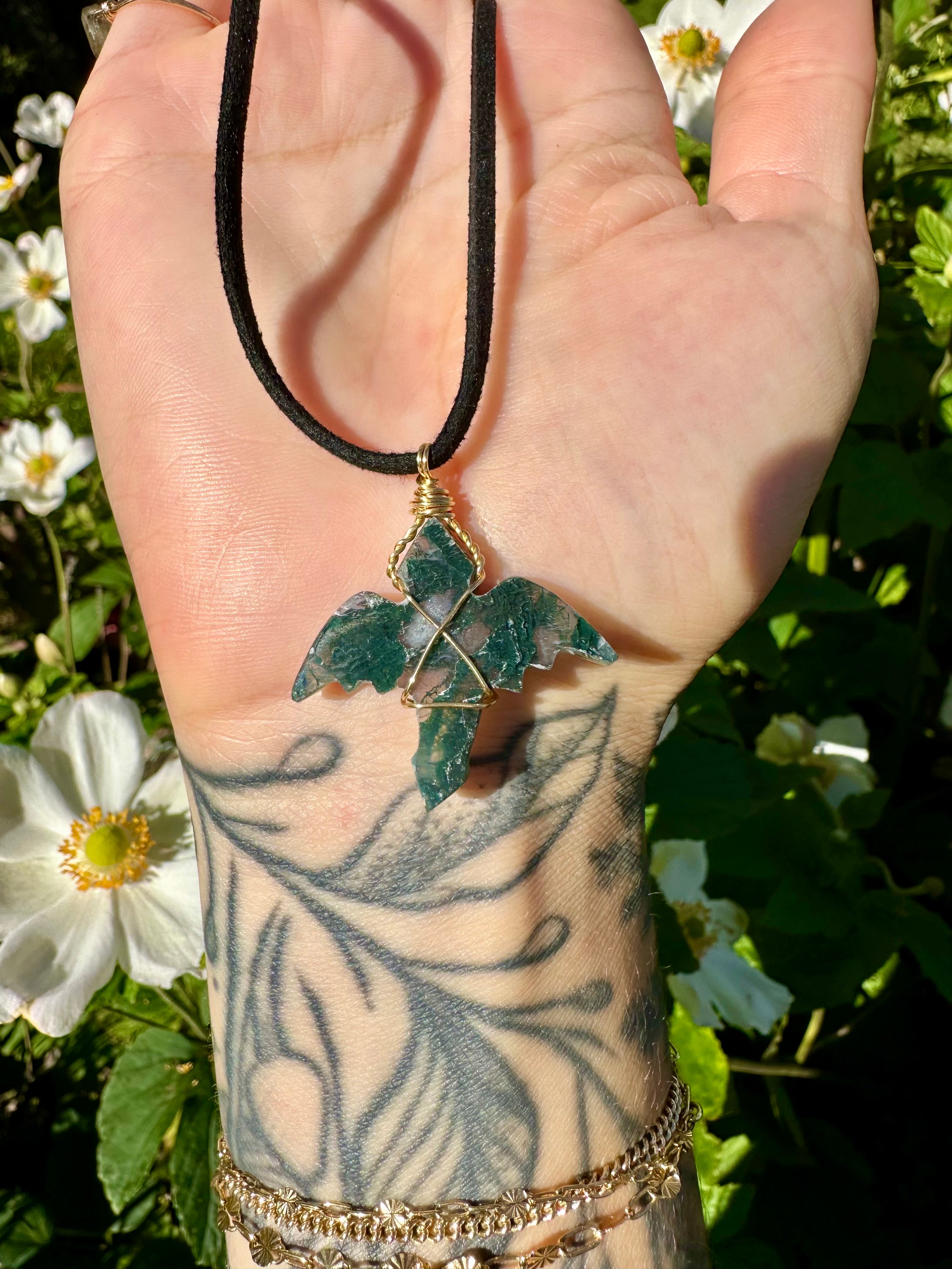 moss agate dragon mirror / window accessory