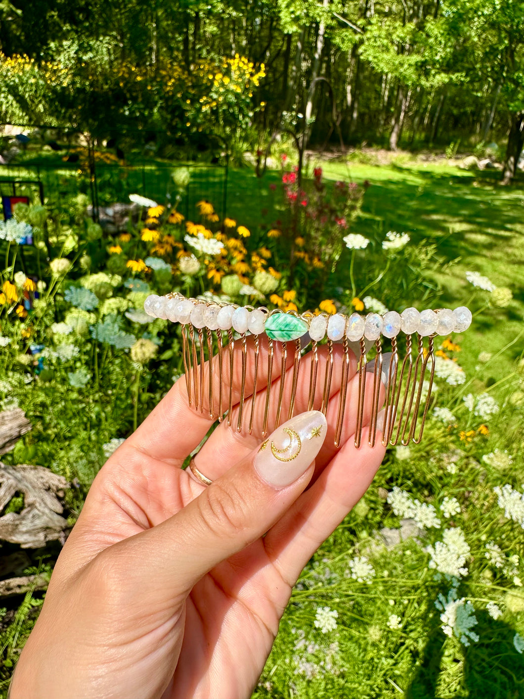 moonstone agate leaf comb hair accessory ♡