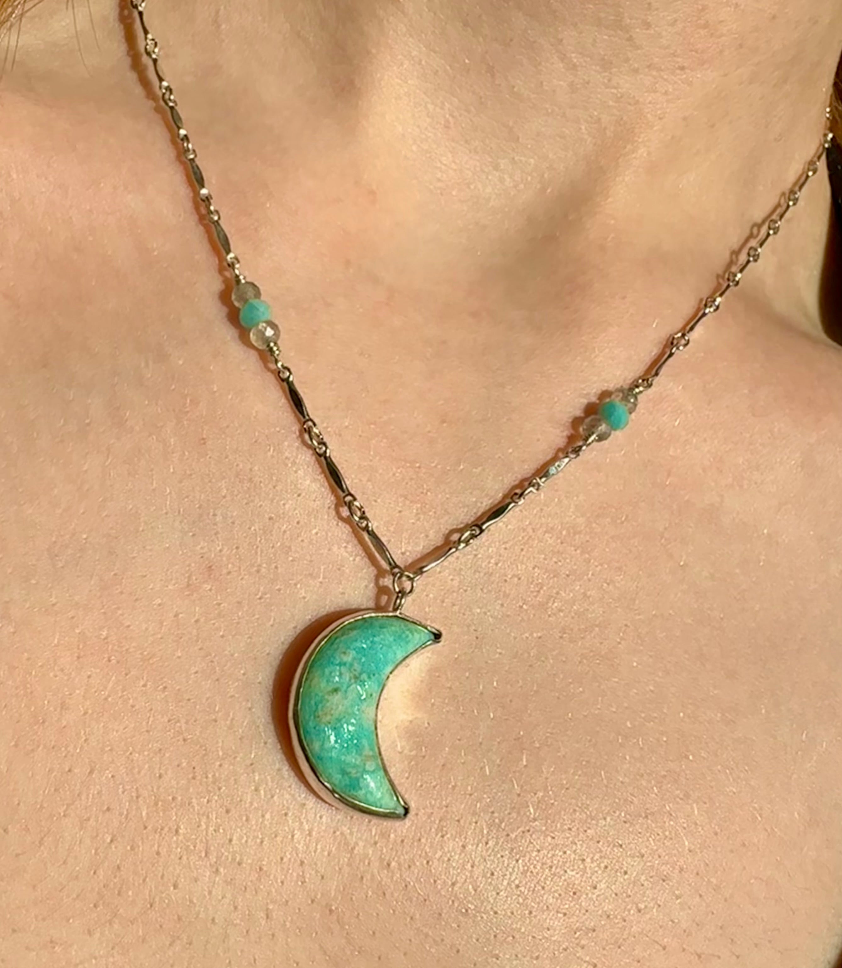 amazonite moon sterling silver necklace