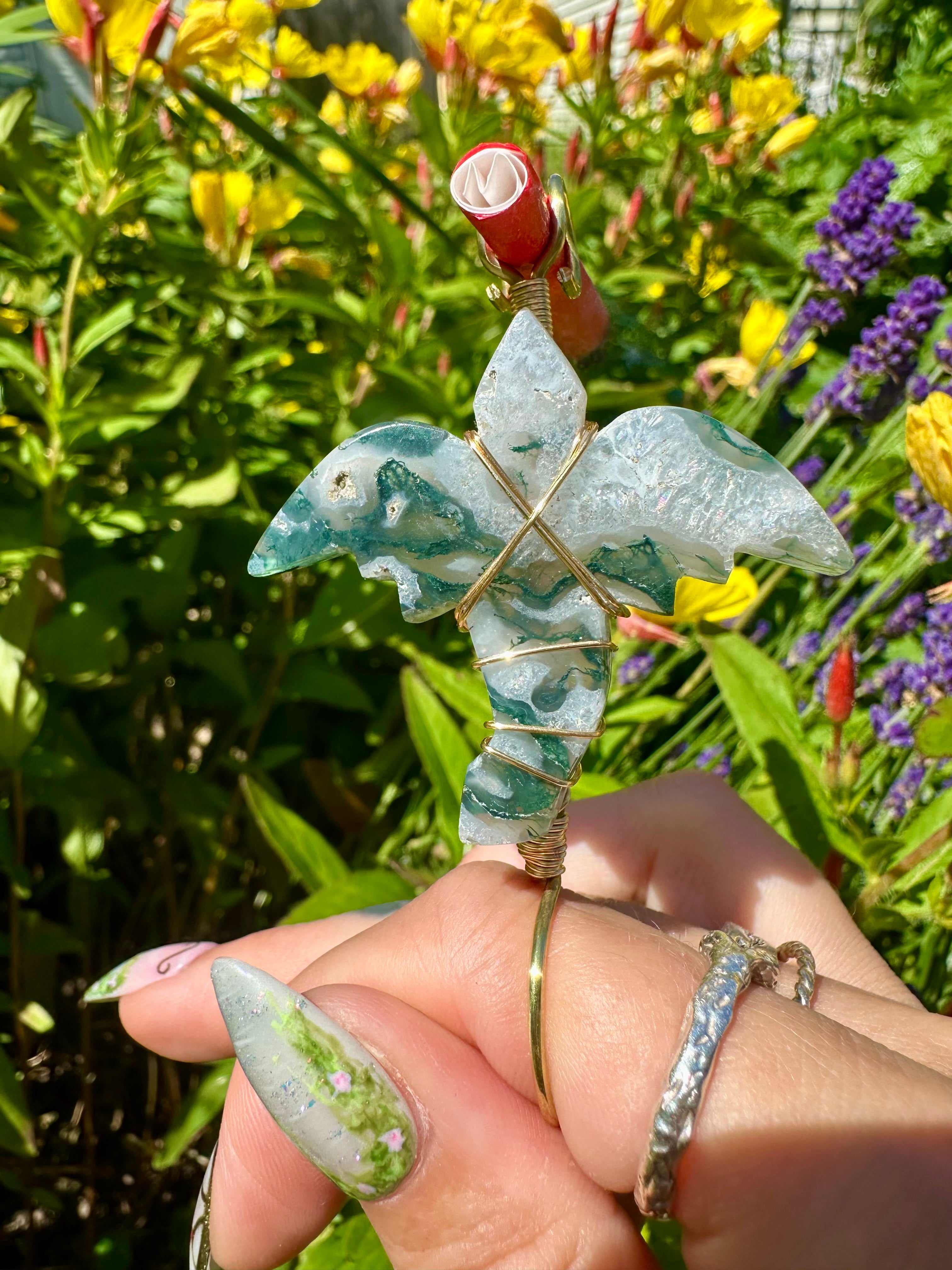 *one of one* moss agate crystal dragon smoke ring ♡