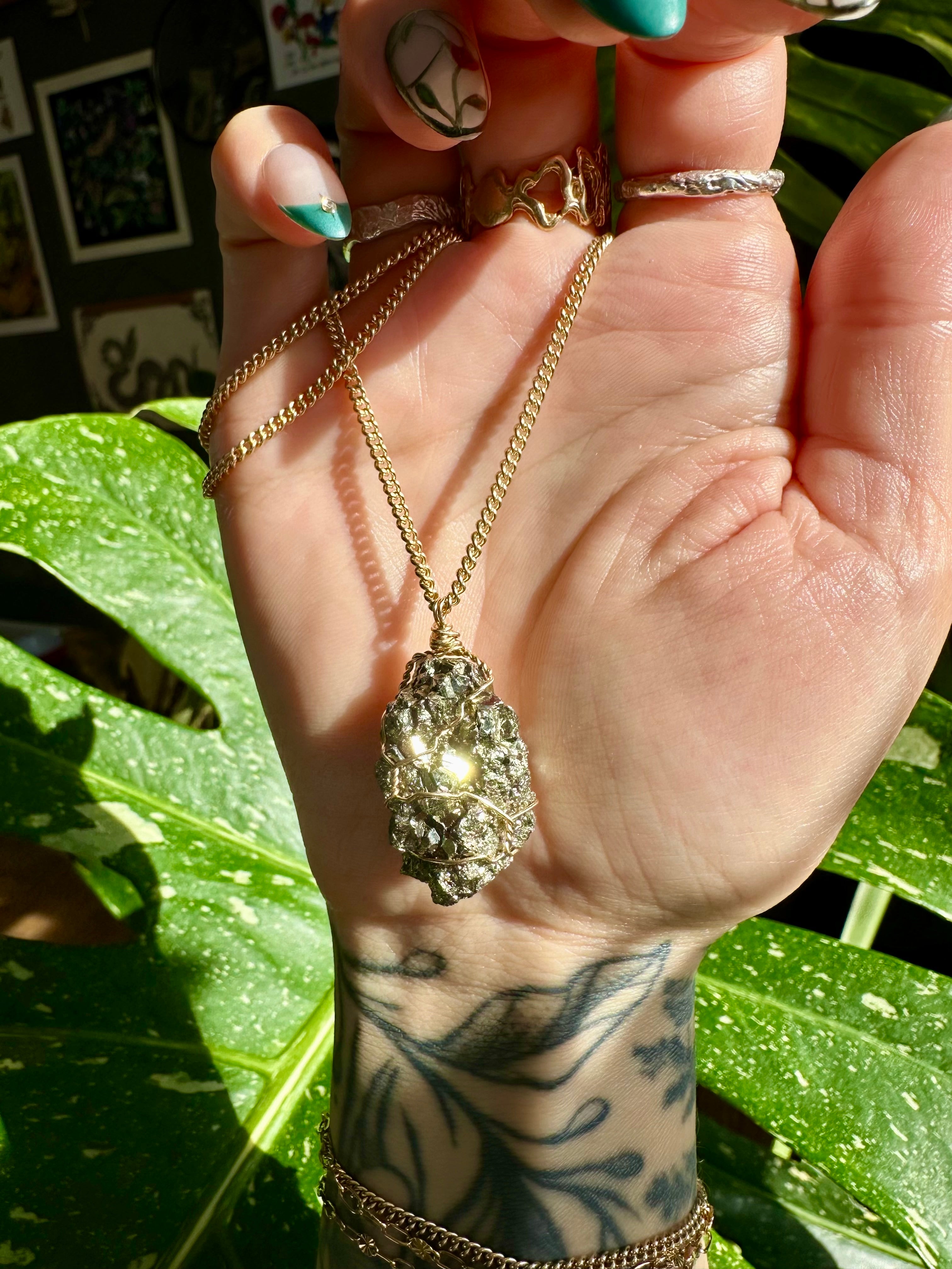 raw pyrite nug 14k gold fill necklace