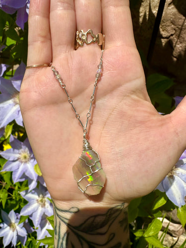 🌈♡one of one♡ iridescent raw opal necklace sterling silver