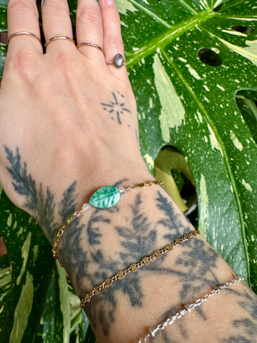 jade leaf & moonstone bracelet / anklet - made for you in sterling silver or gold