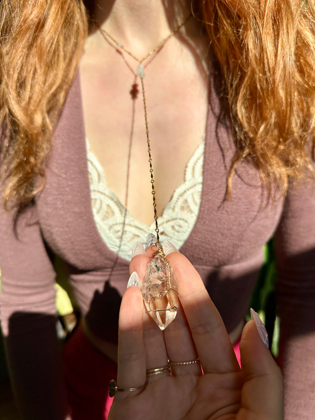 *one of one* ‘diamond’ quartz drop necklace in 14k gold fill