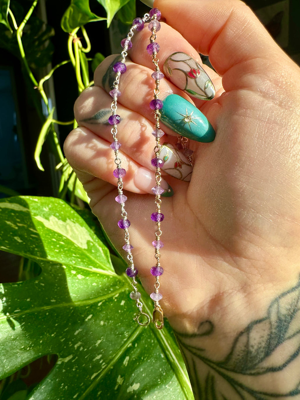 amethyst bracelet in sterling silver or 14k gold