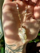 Load image into Gallery viewer, *one of one♡ iridescent raw opal necklace in 14k gold