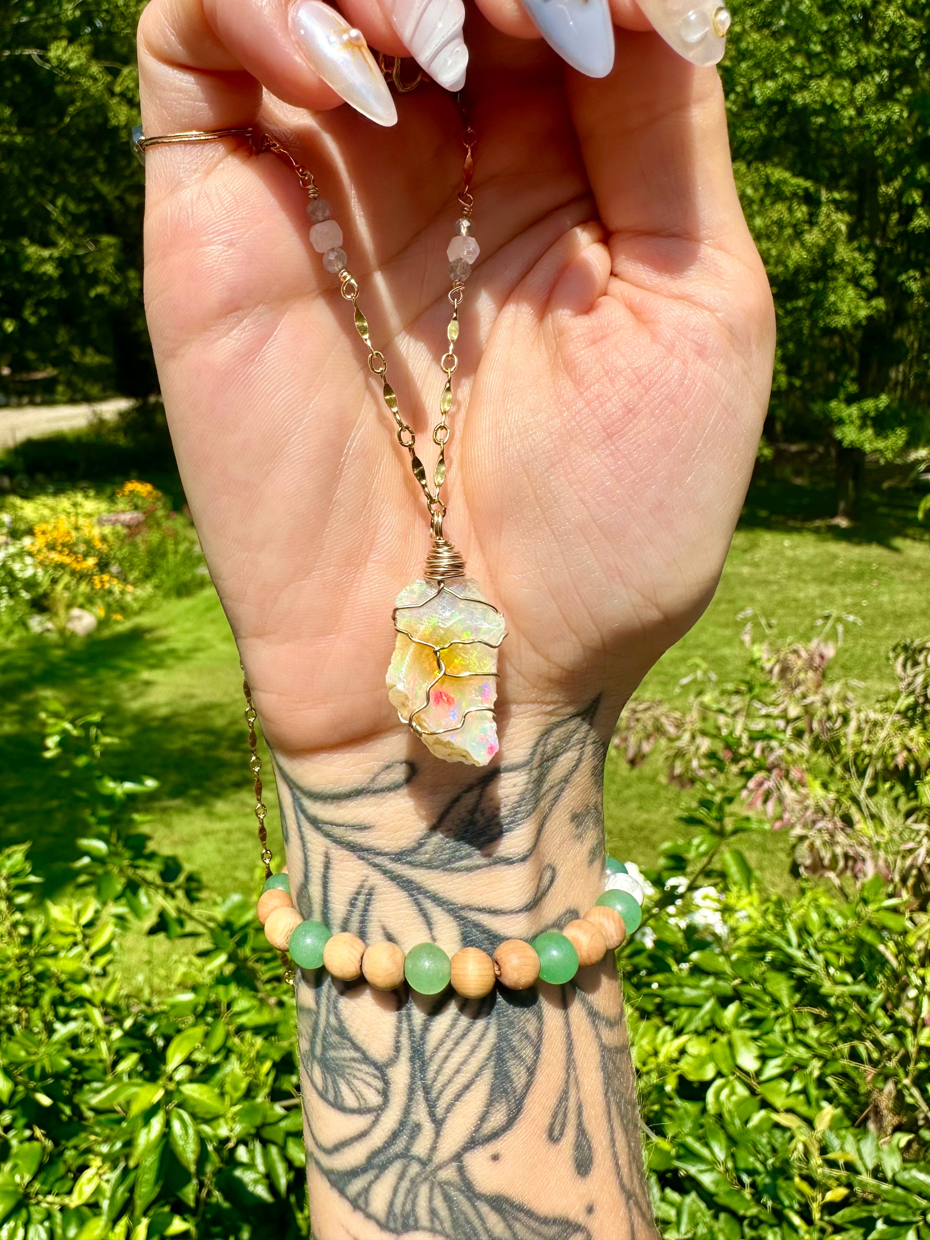 ♡one of one♡ iridescent raw opal necklace - 14k gold