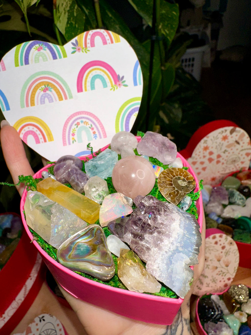 little rainbow crystal heart box valentine 🌈