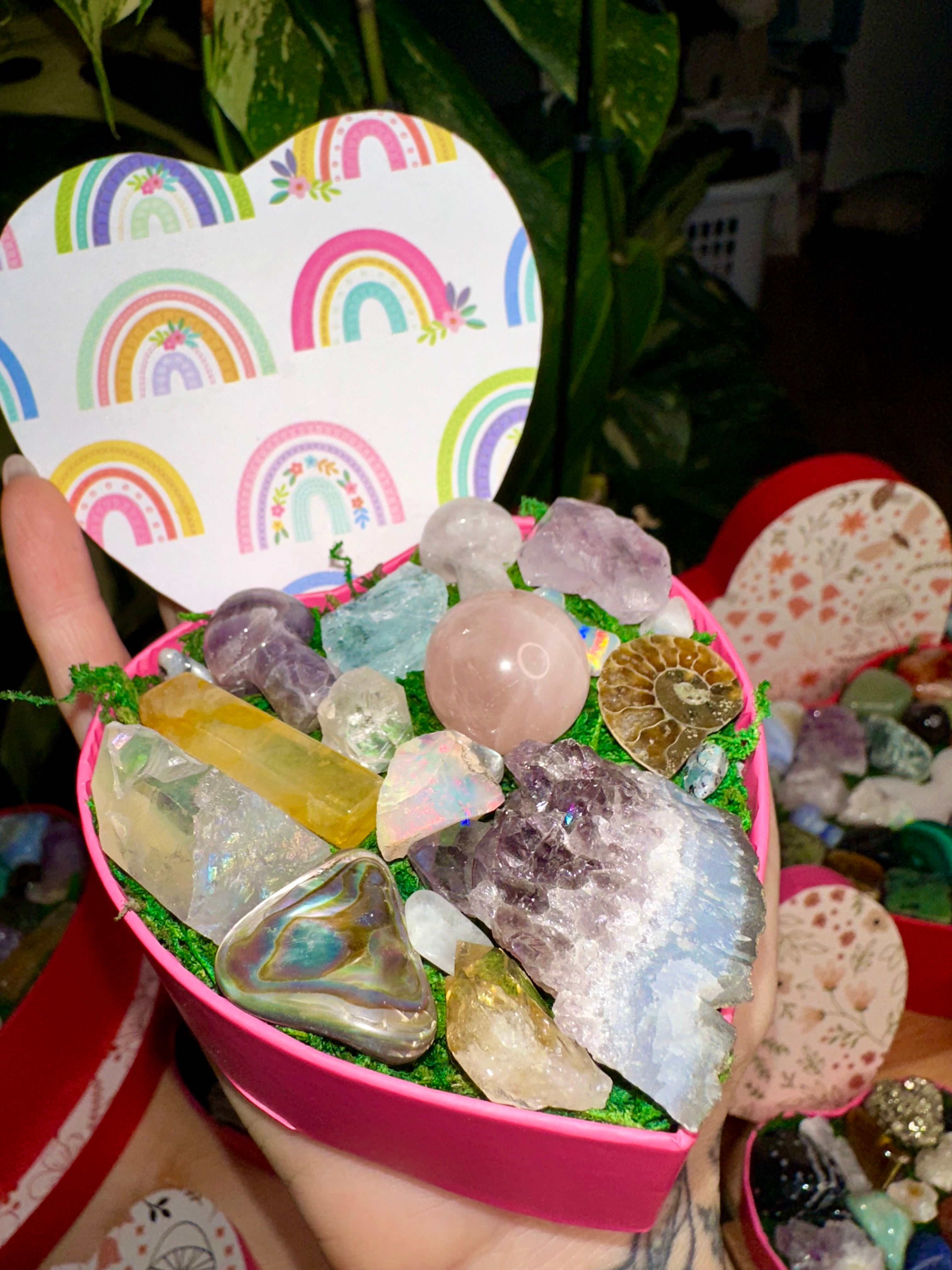 little rainbow crystal heart box valentine 🌈