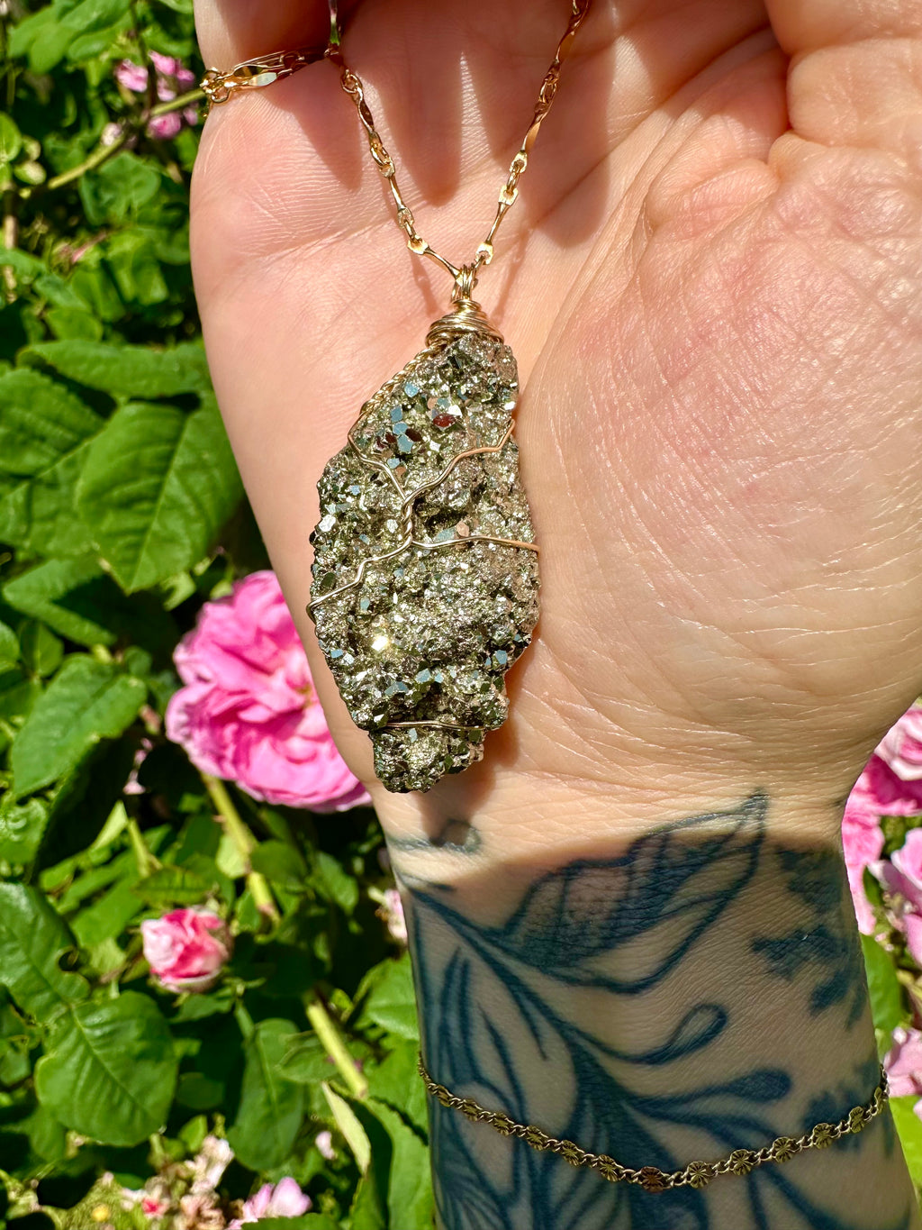 *one of one* raw pyrite nug necklace on long 14k gold chain