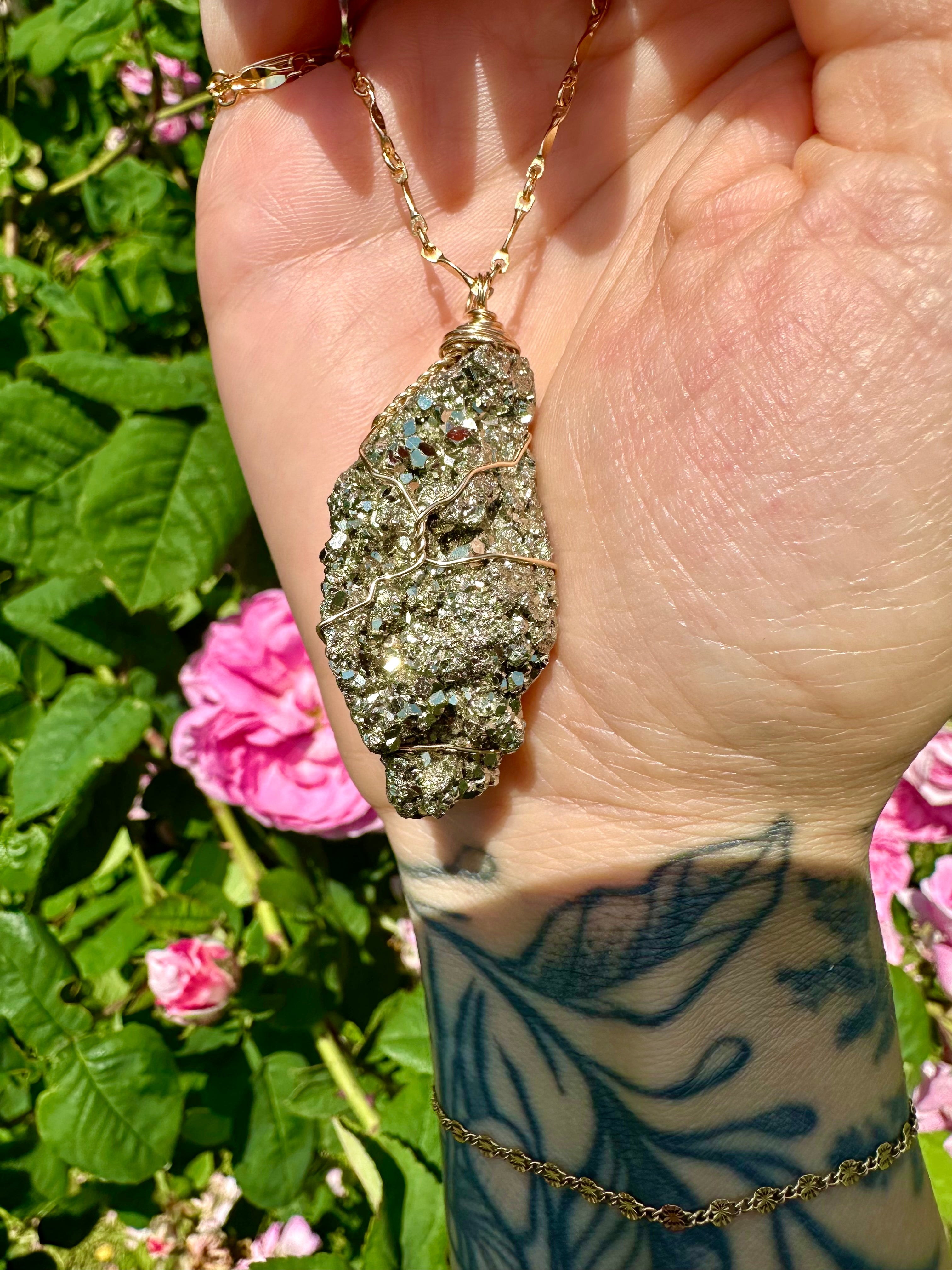 *one of one* raw pyrite nug necklace on long 14k gold chain