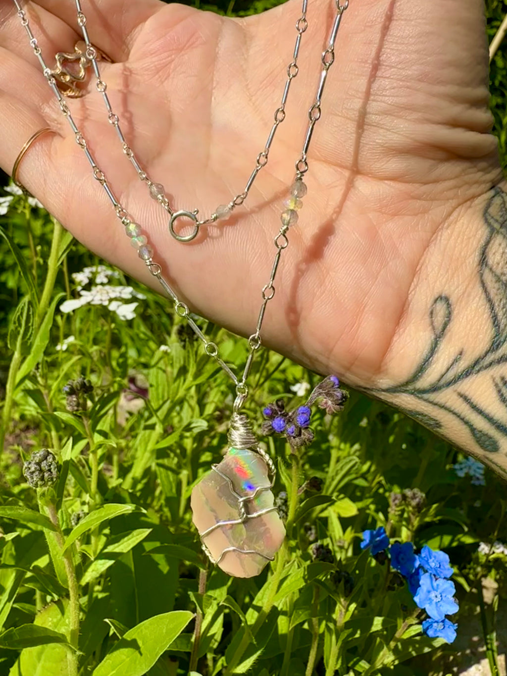🌈♡one of one♡ iridescent raw opal necklace sterling silver