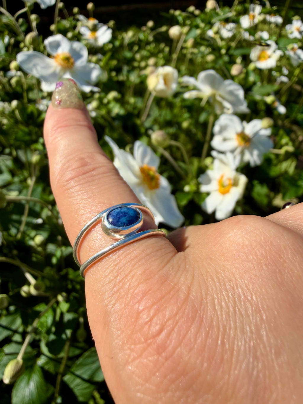 sodalite double band sterling silver ring size 7