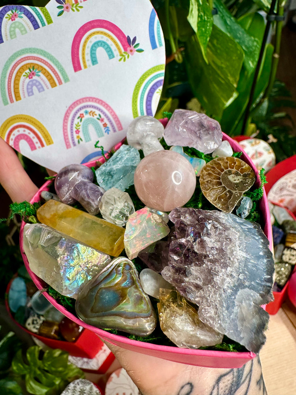 little rainbow crystal heart box valentine 🌈