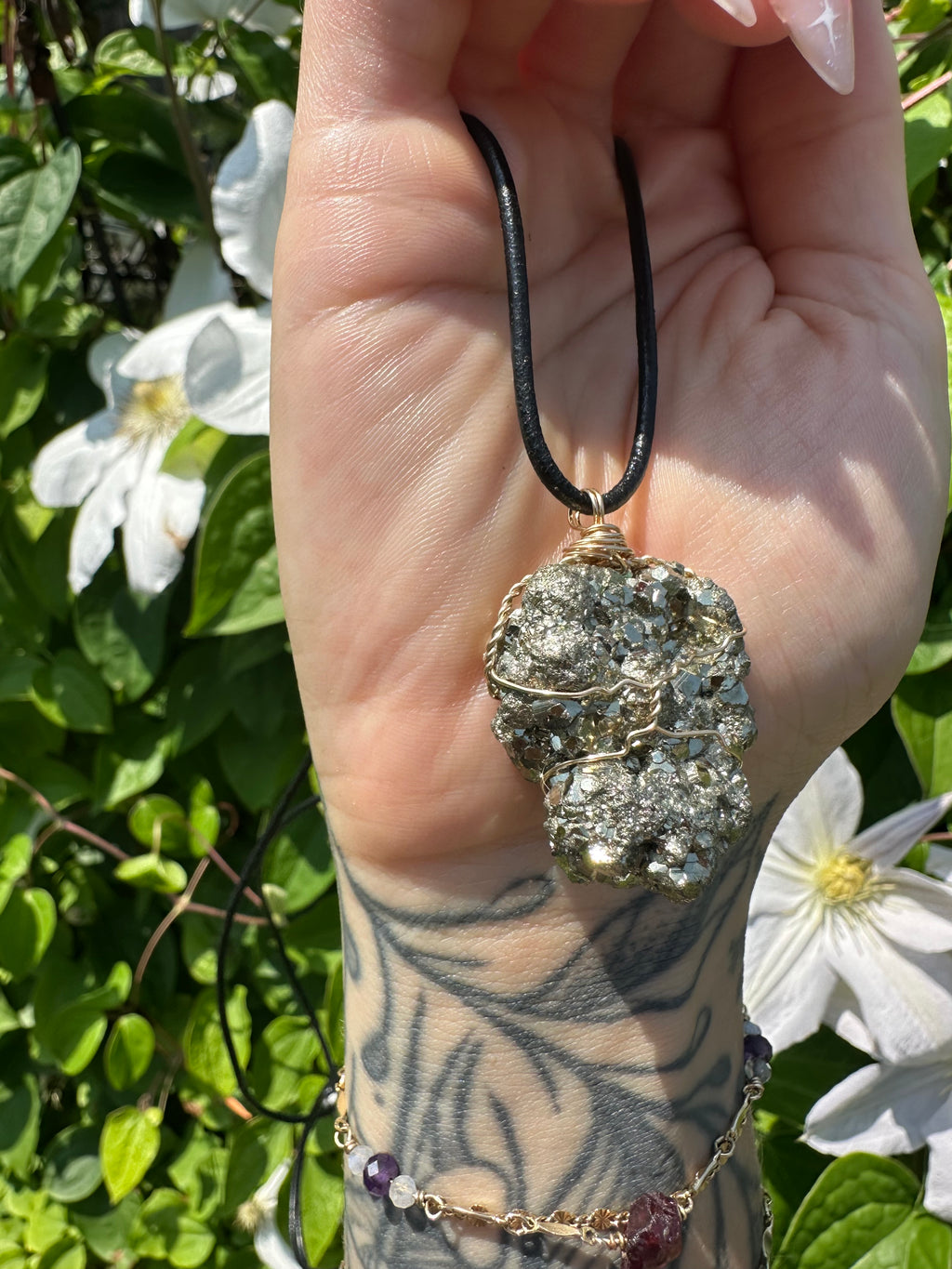 raw pyrite nug in 14k gold fill on adjustable cord