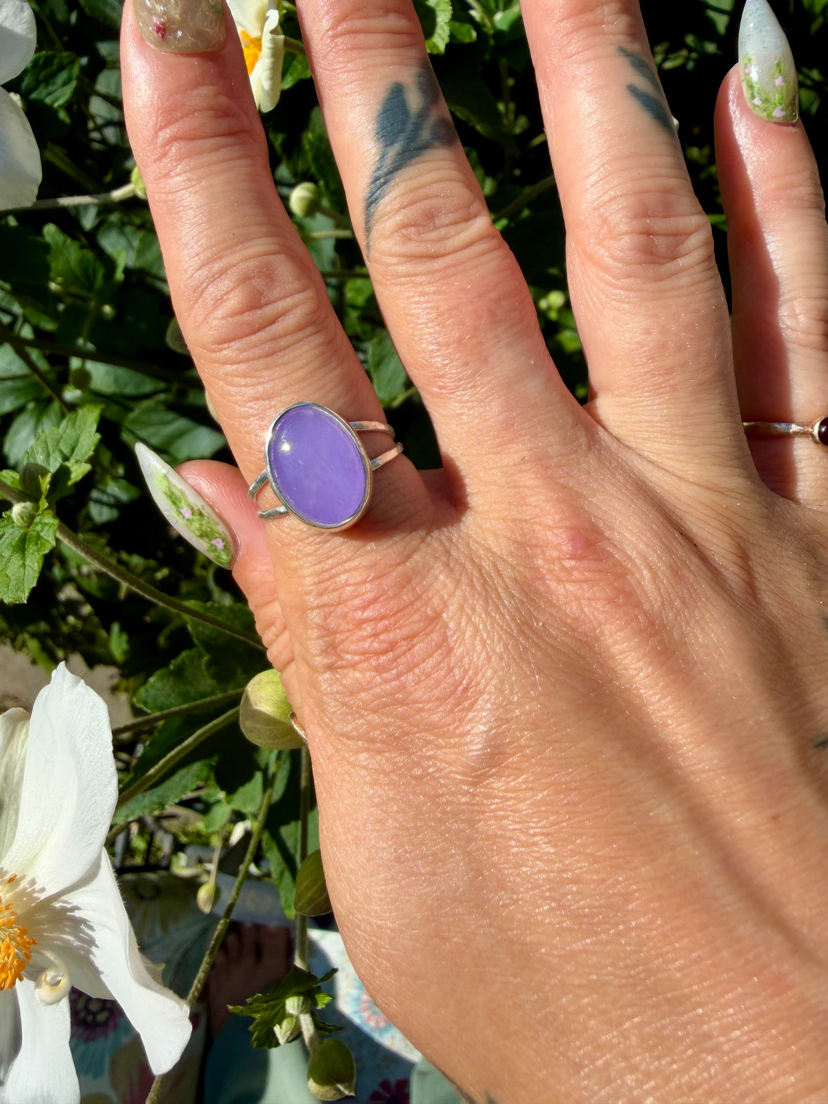 lavender jade double band ring in sterling silver size 7