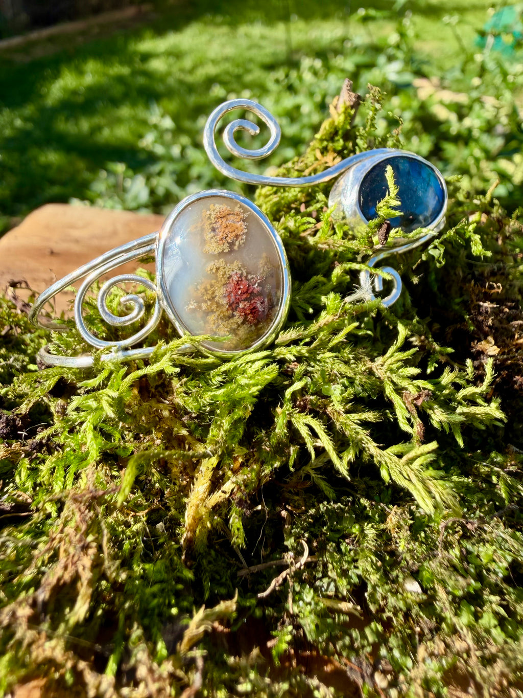 moss agate labradorite swirly cuff bracelet