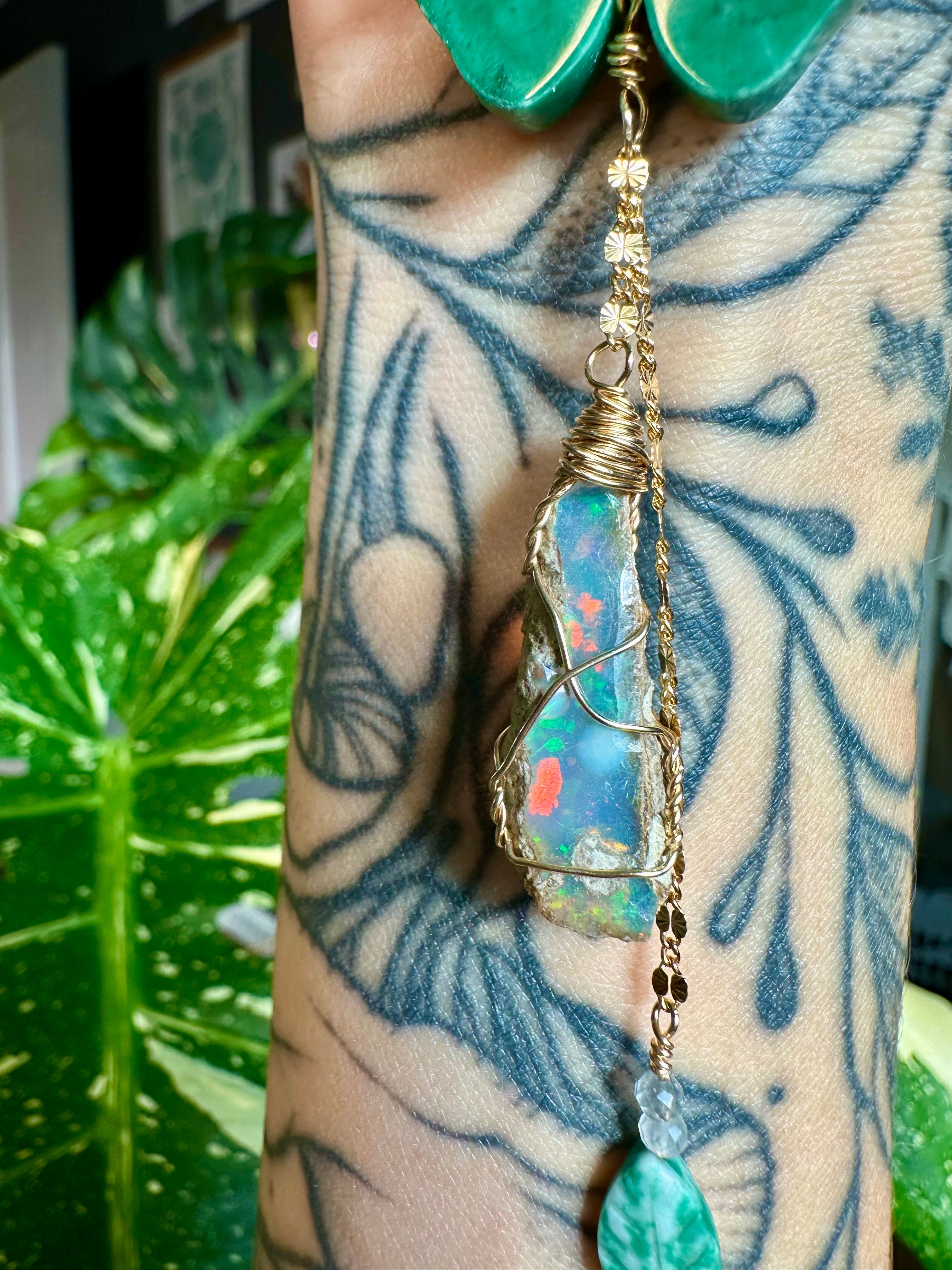 *one of one* jade butterfly raw opal decor dangle