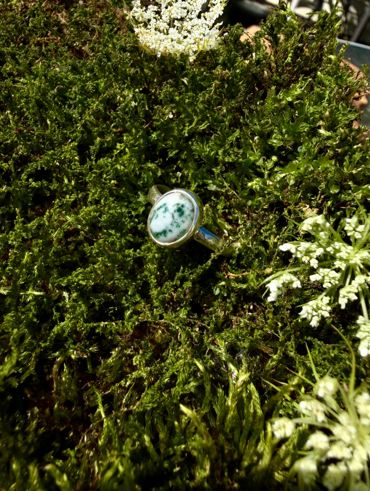 moss agate sterling silver ring size 9