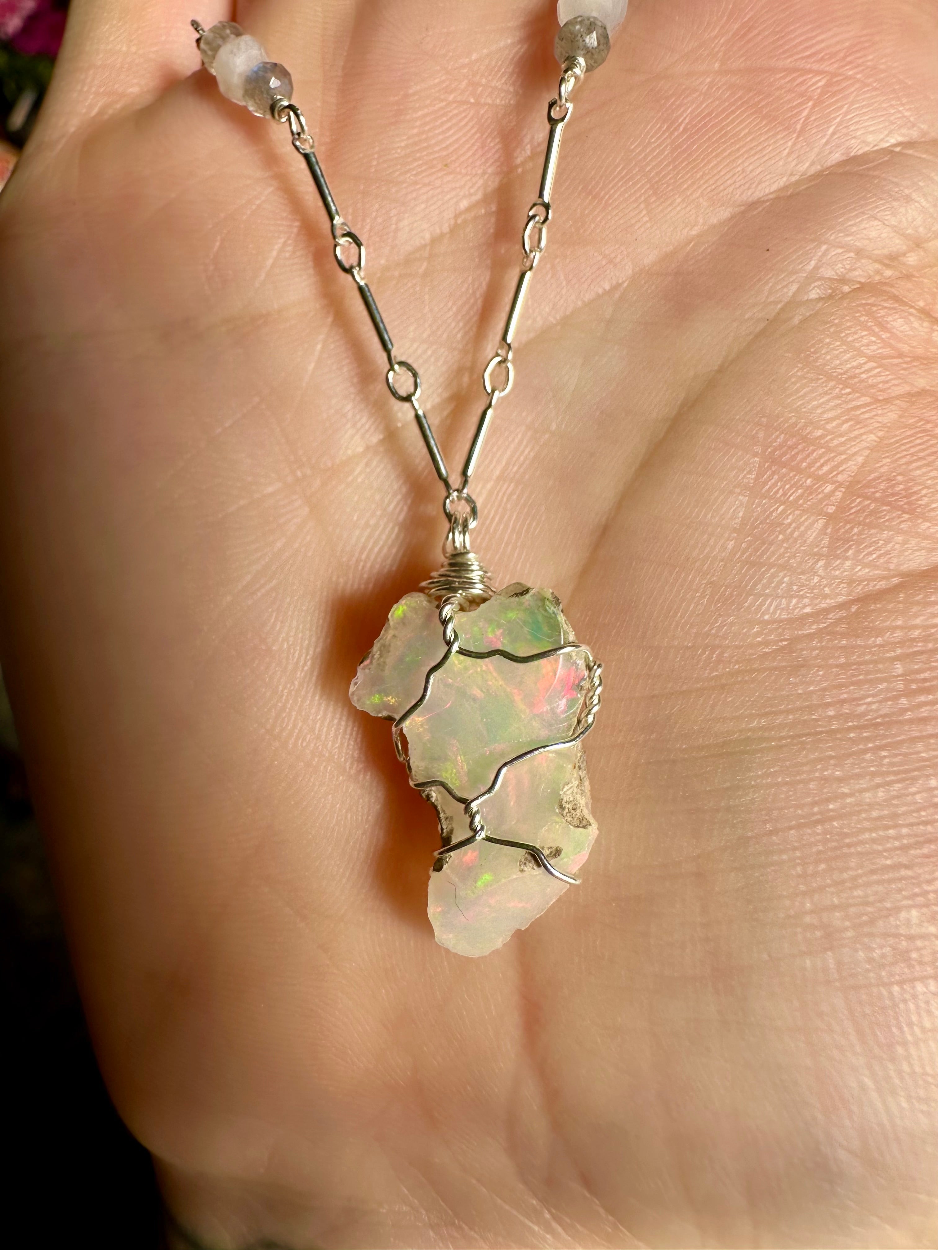 ♡one of one♡ raw opal necklace sterling silver