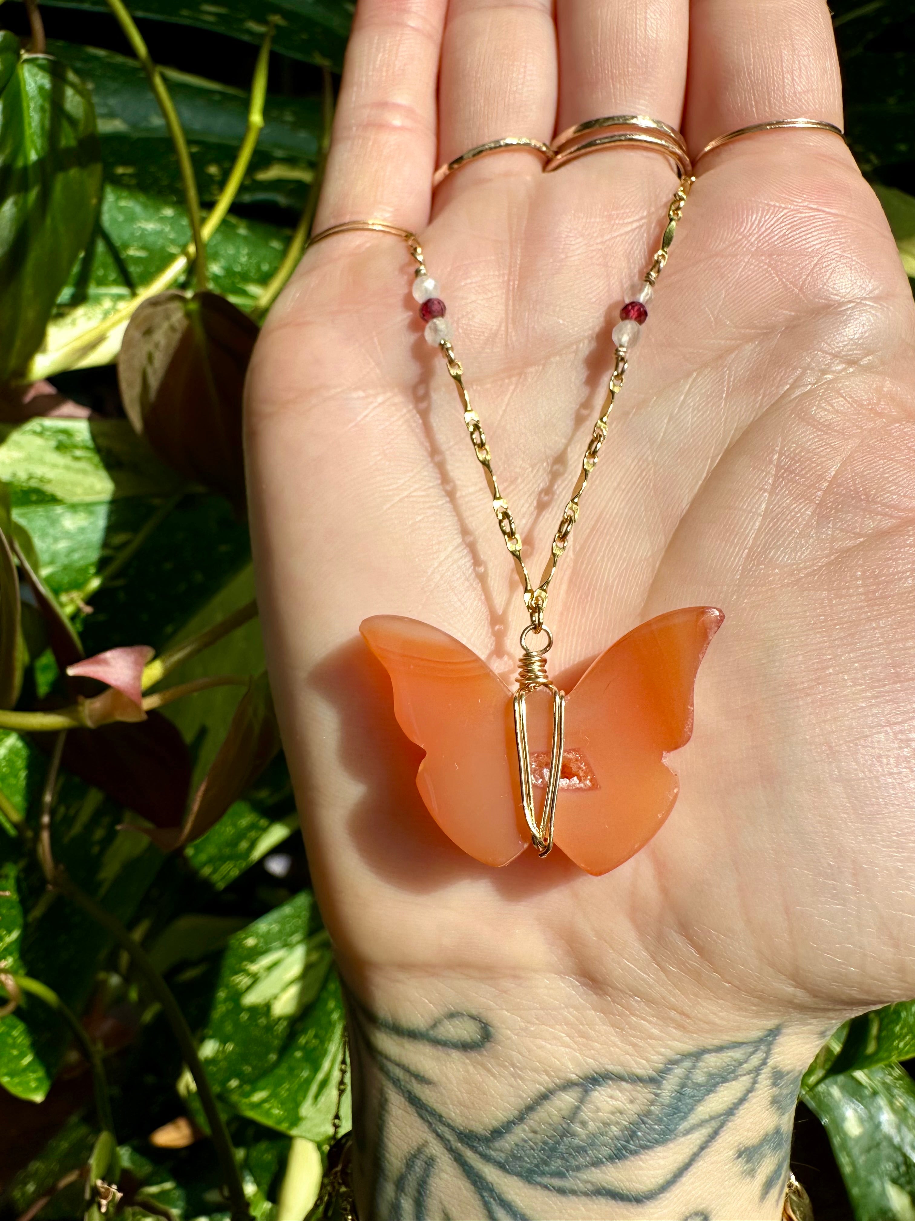 *one of one* carnelian butterfly necklace in gold