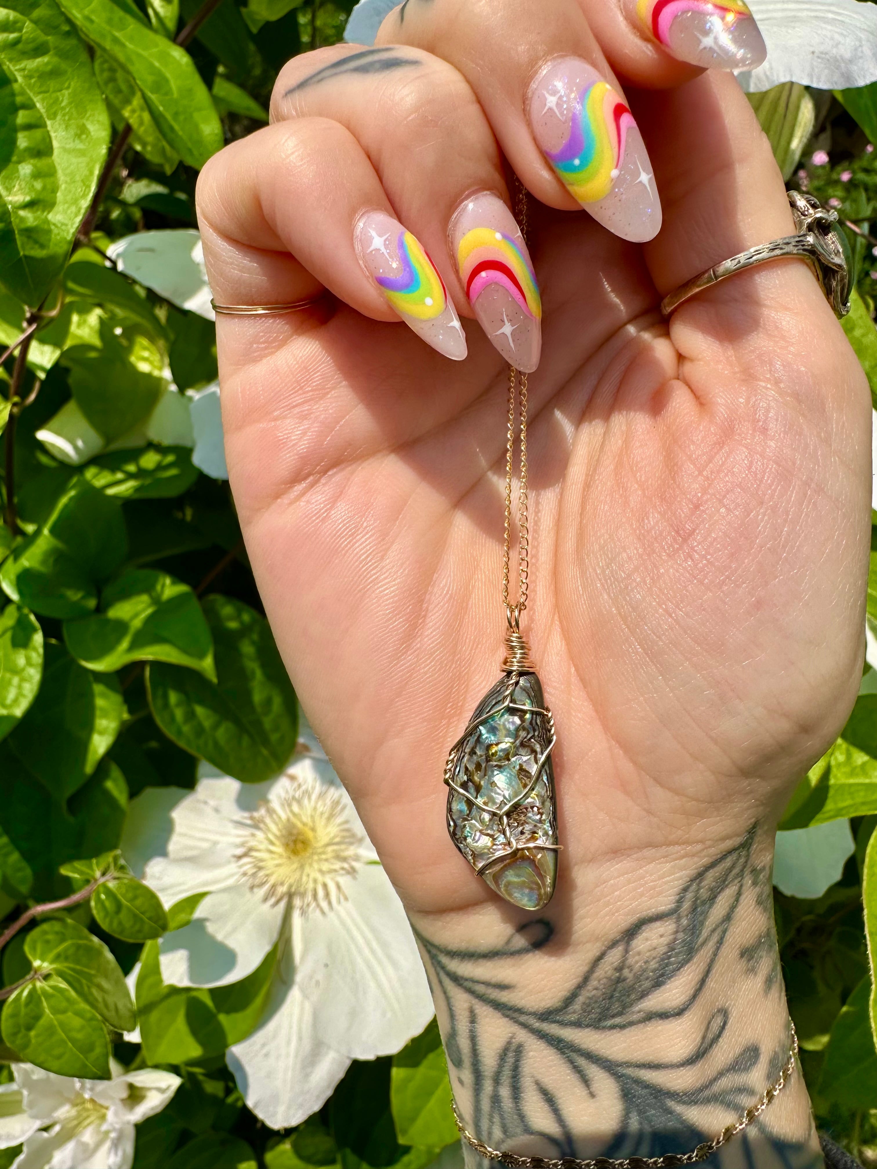 *one of one* abalone shell necklace in 14k gold 🌈