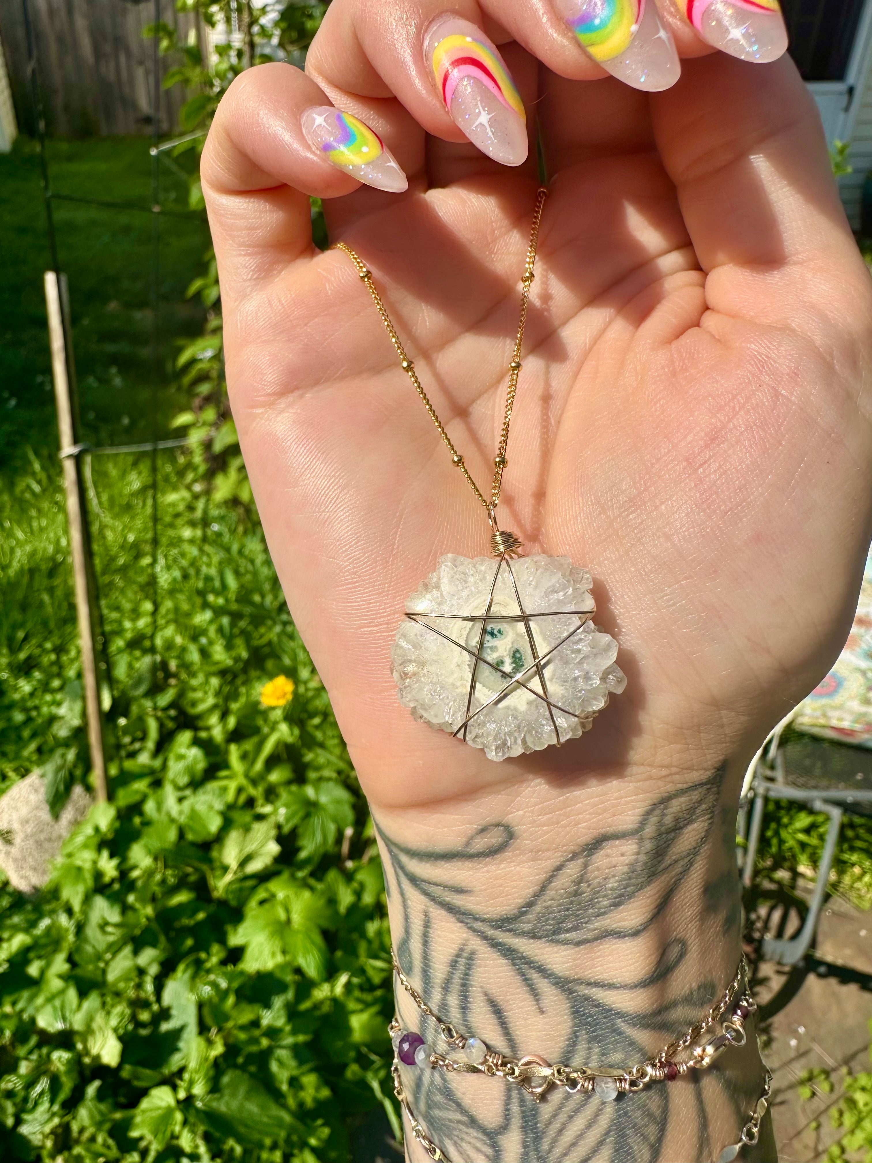 quartz stalactite slice in gold