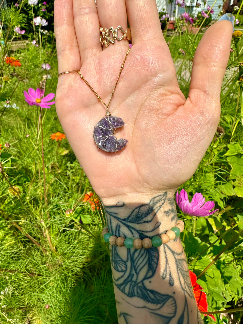 ♡one of one♡ lil raw amethyst moon necklace - 14k gold