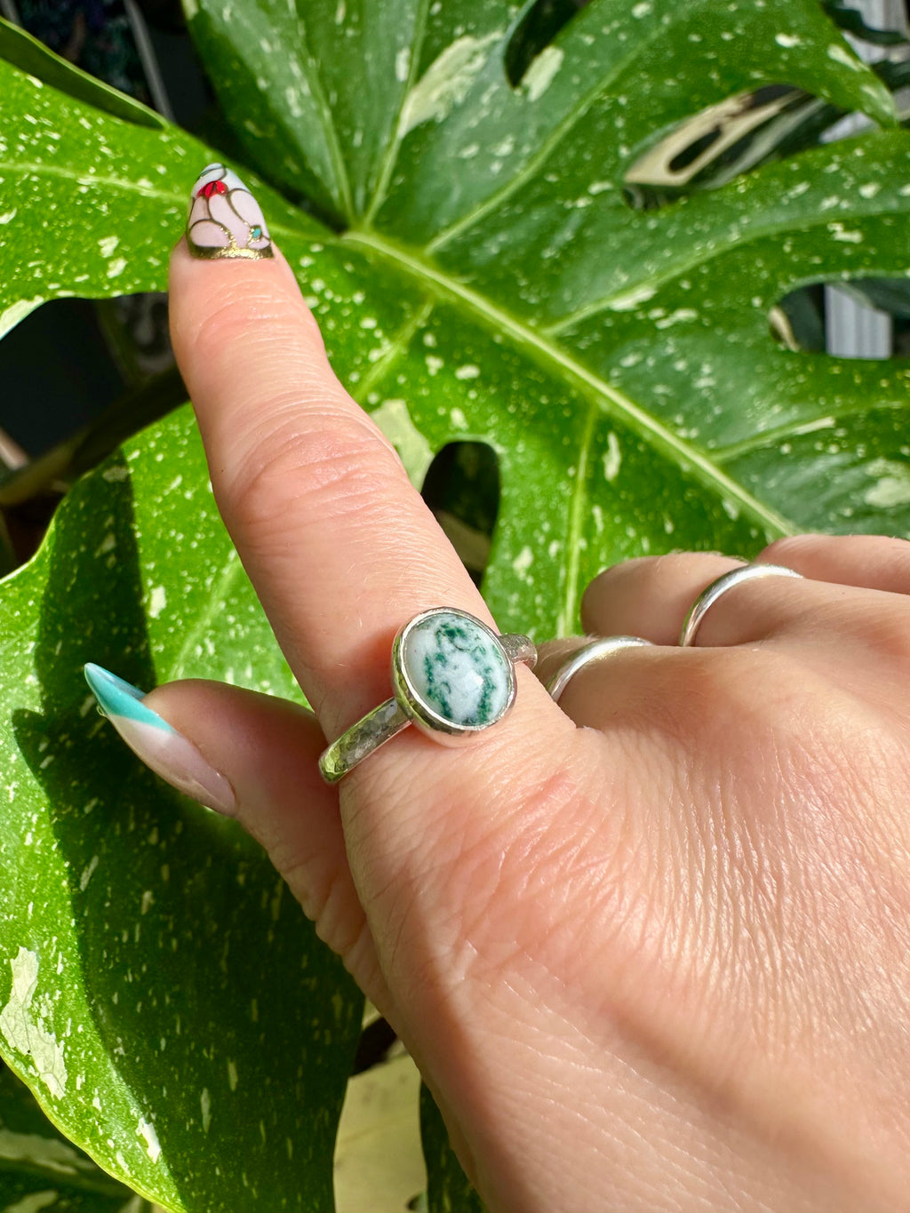 moss agate sterling silver ring size 9