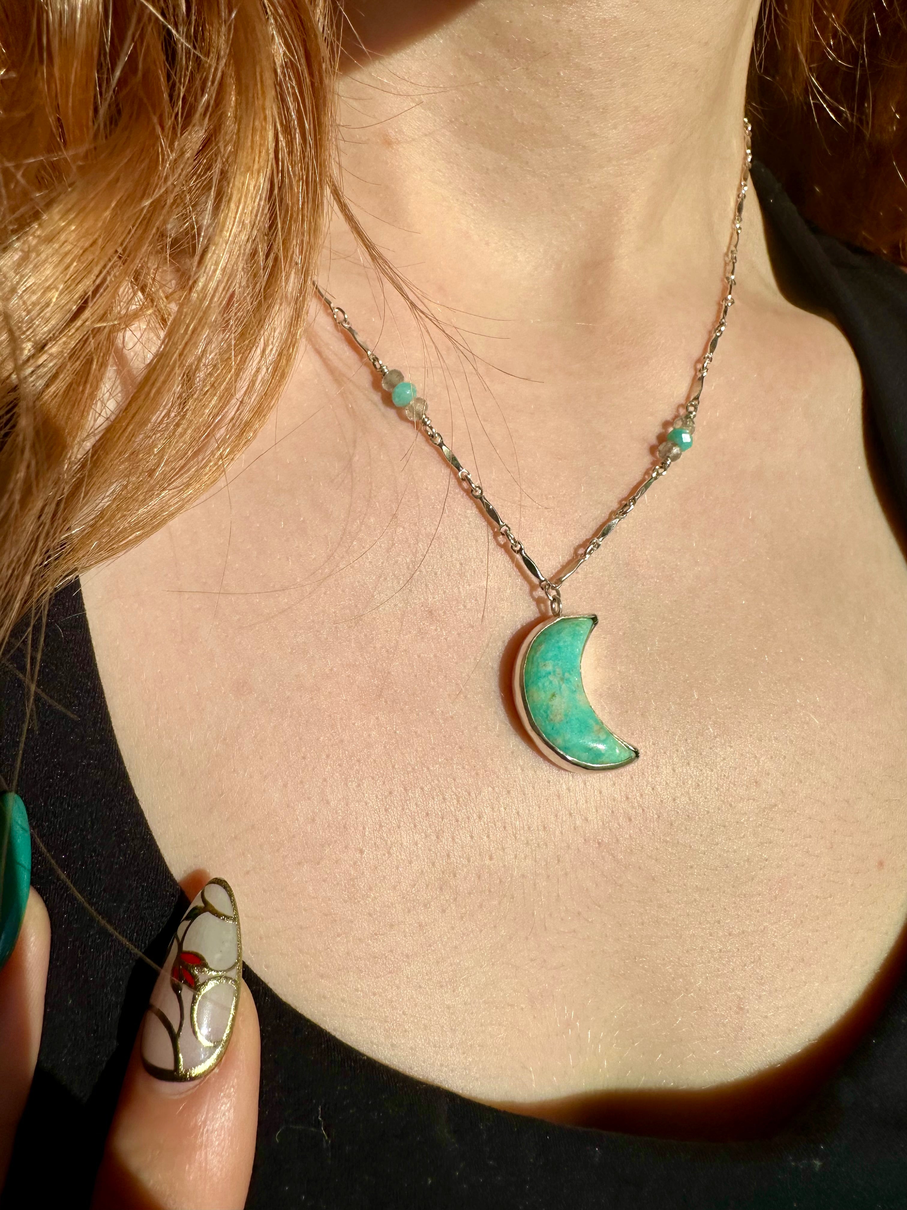 amazonite moon sterling silver necklace