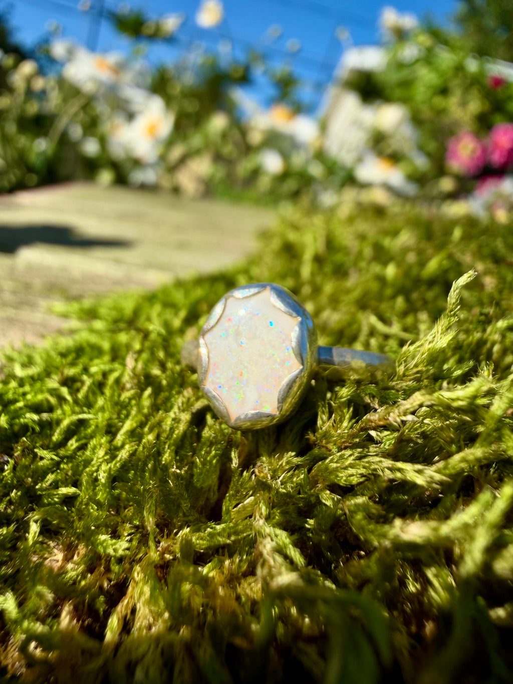 wavy opal sterling silver ring size 6.5