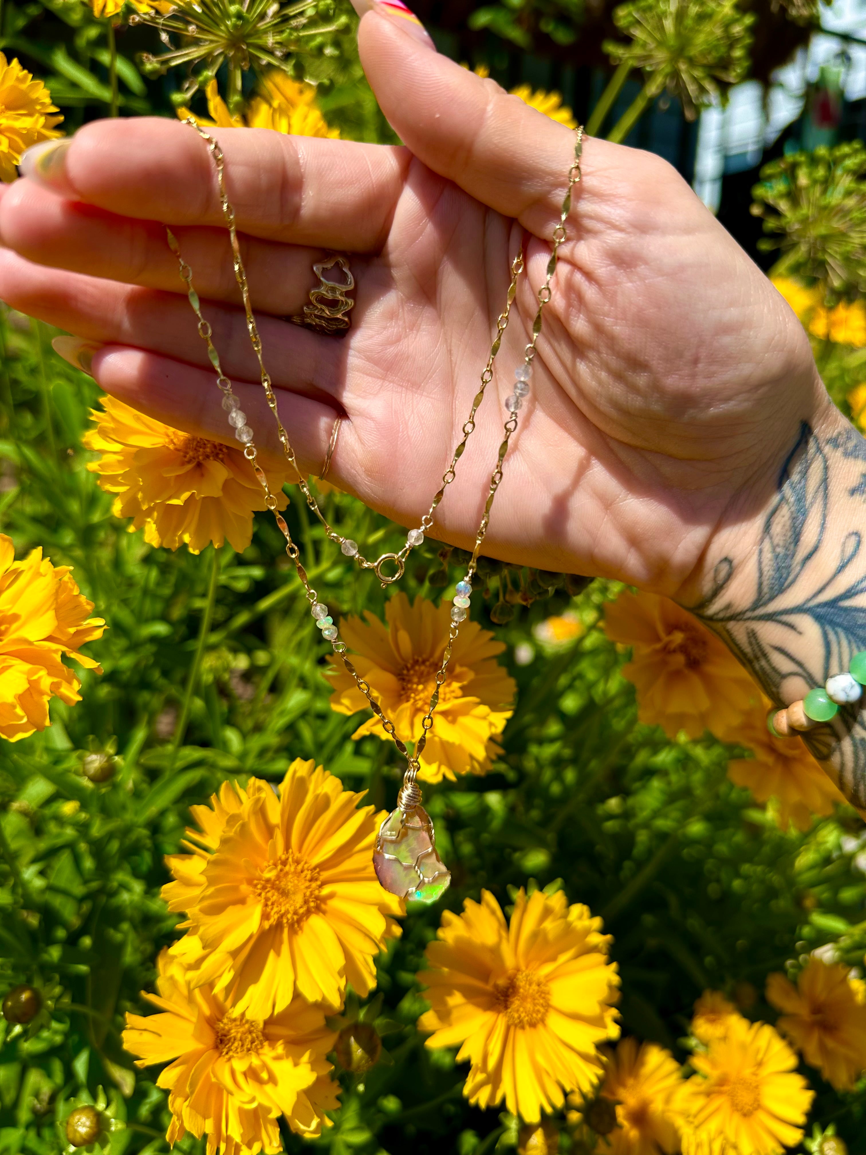 🌈♡one of one♡ iridescent raw opal necklace 14k gold