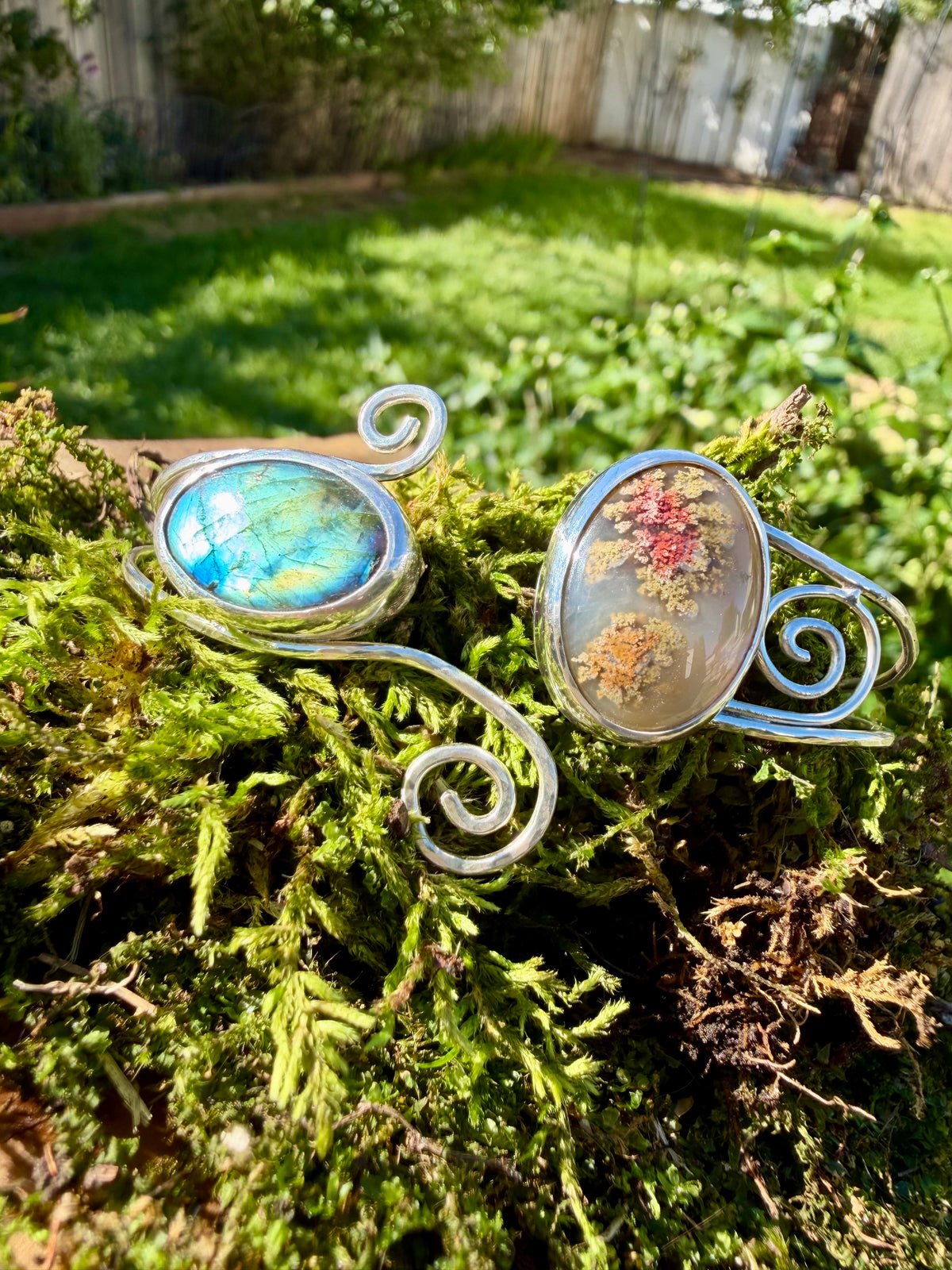 moss agate labradorite swirly cuff bracelet