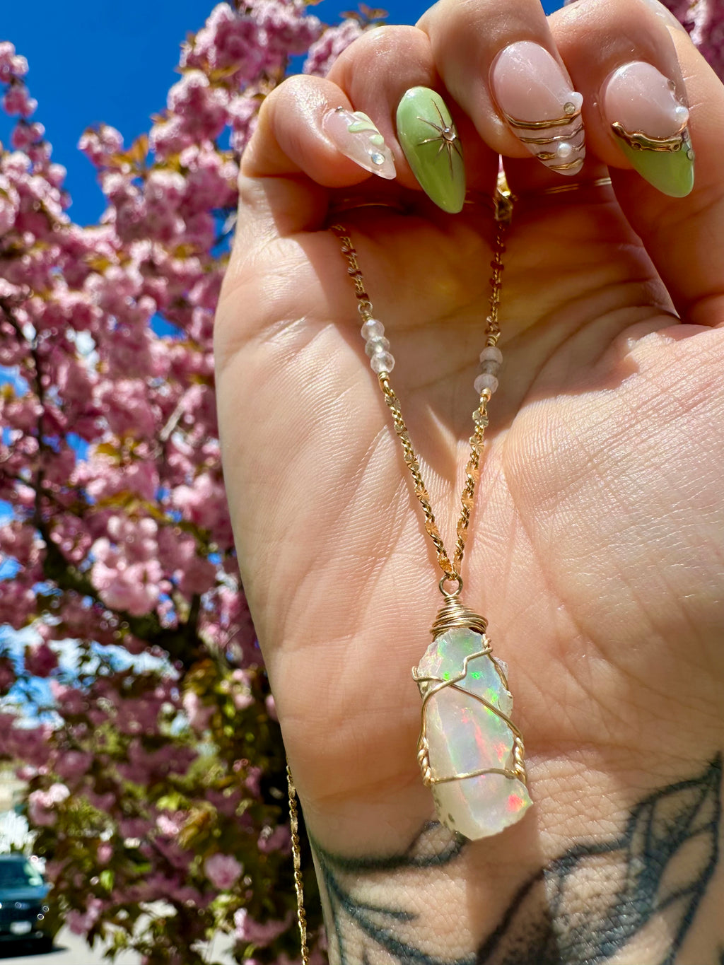 *one of one* ♡ iridescent raw opal necklace in 14k gold *
