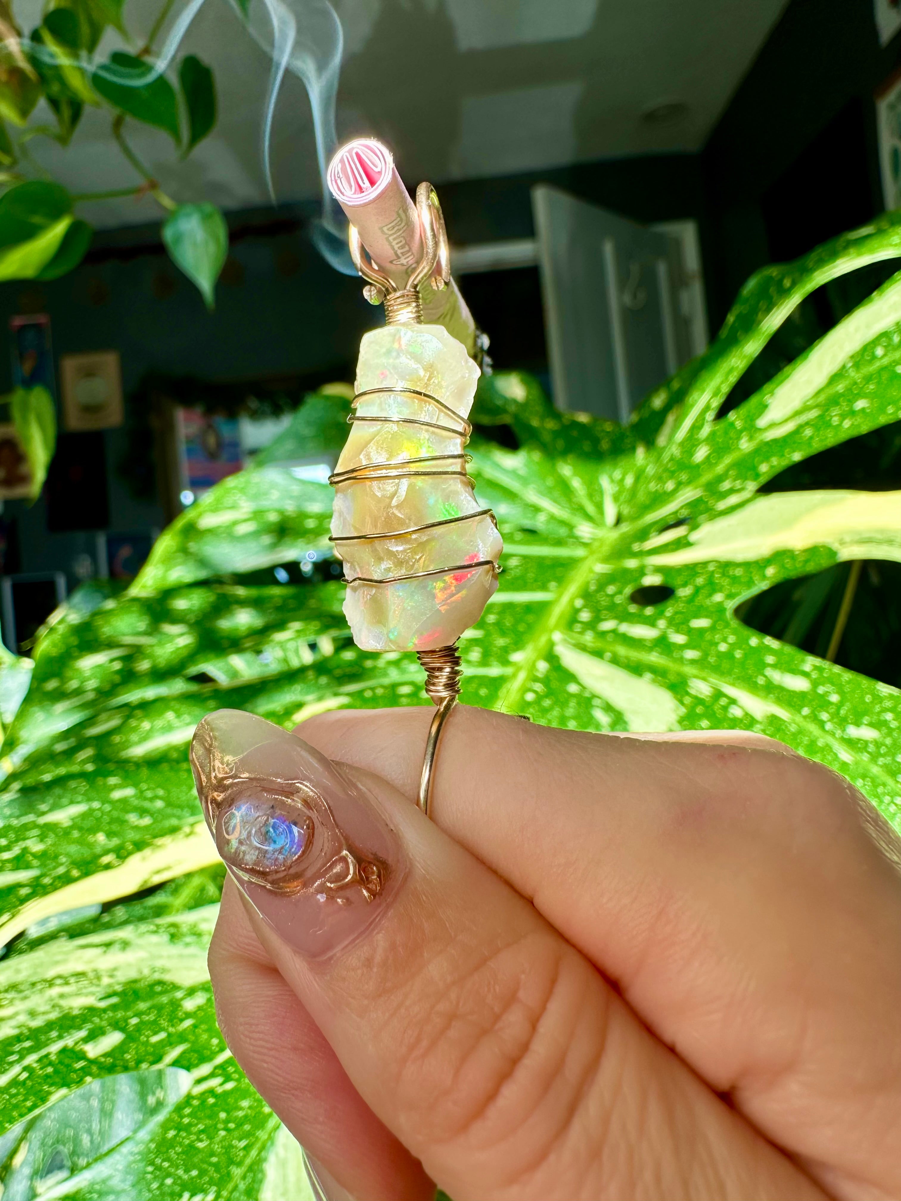 ♡one of one♡ 14k gold raw opal smoke ring ***