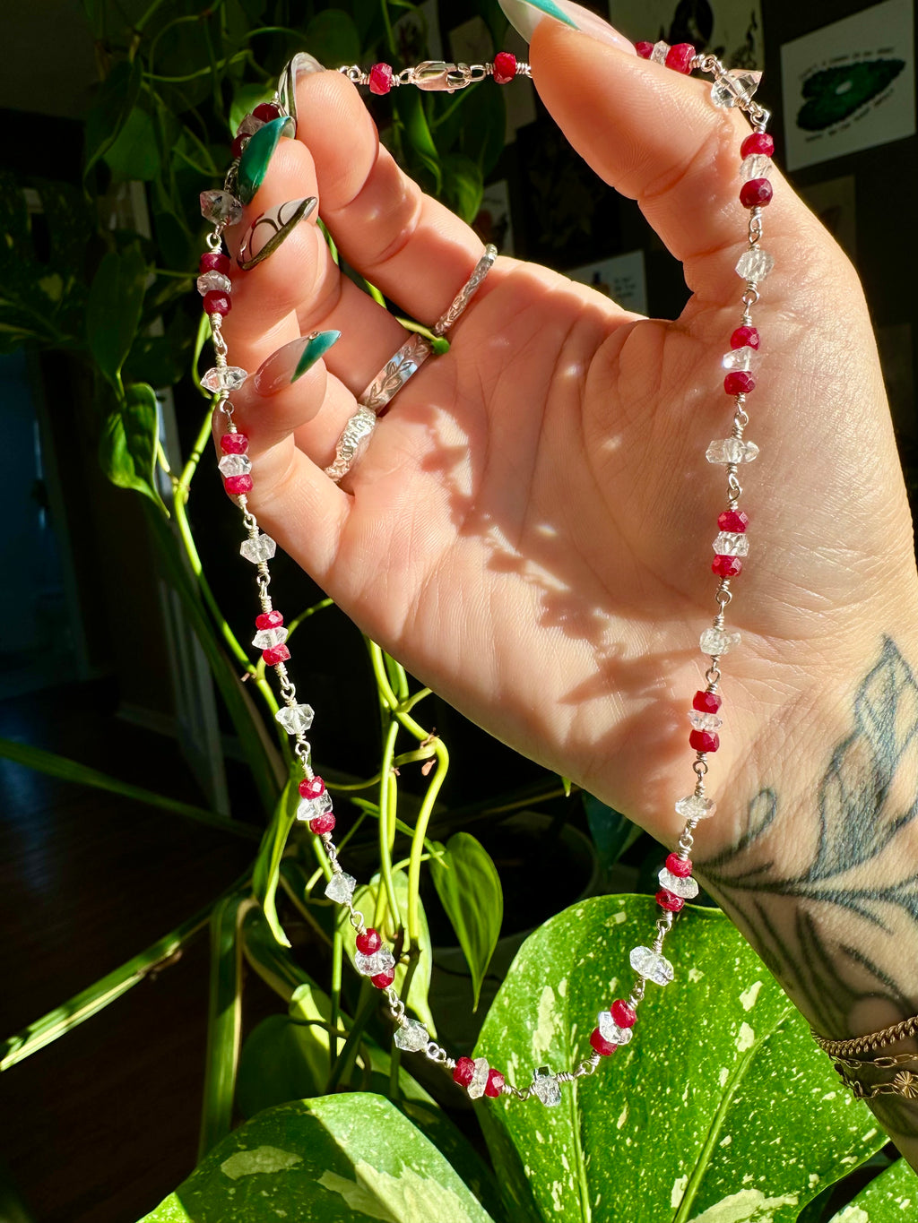 persephone ♡ ruby and herkimer diamond necklace