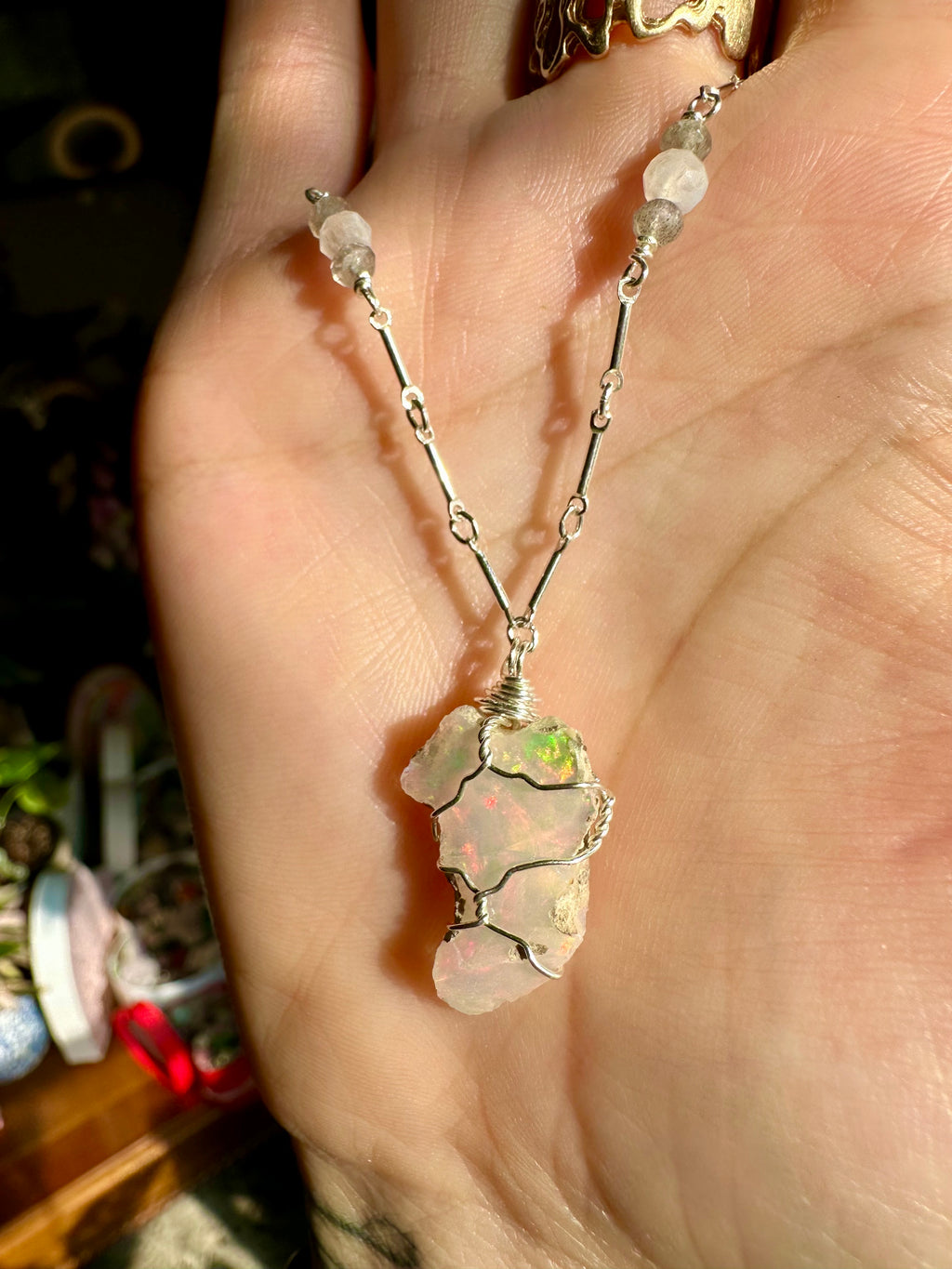 ♡one of one♡ raw opal necklace sterling silver