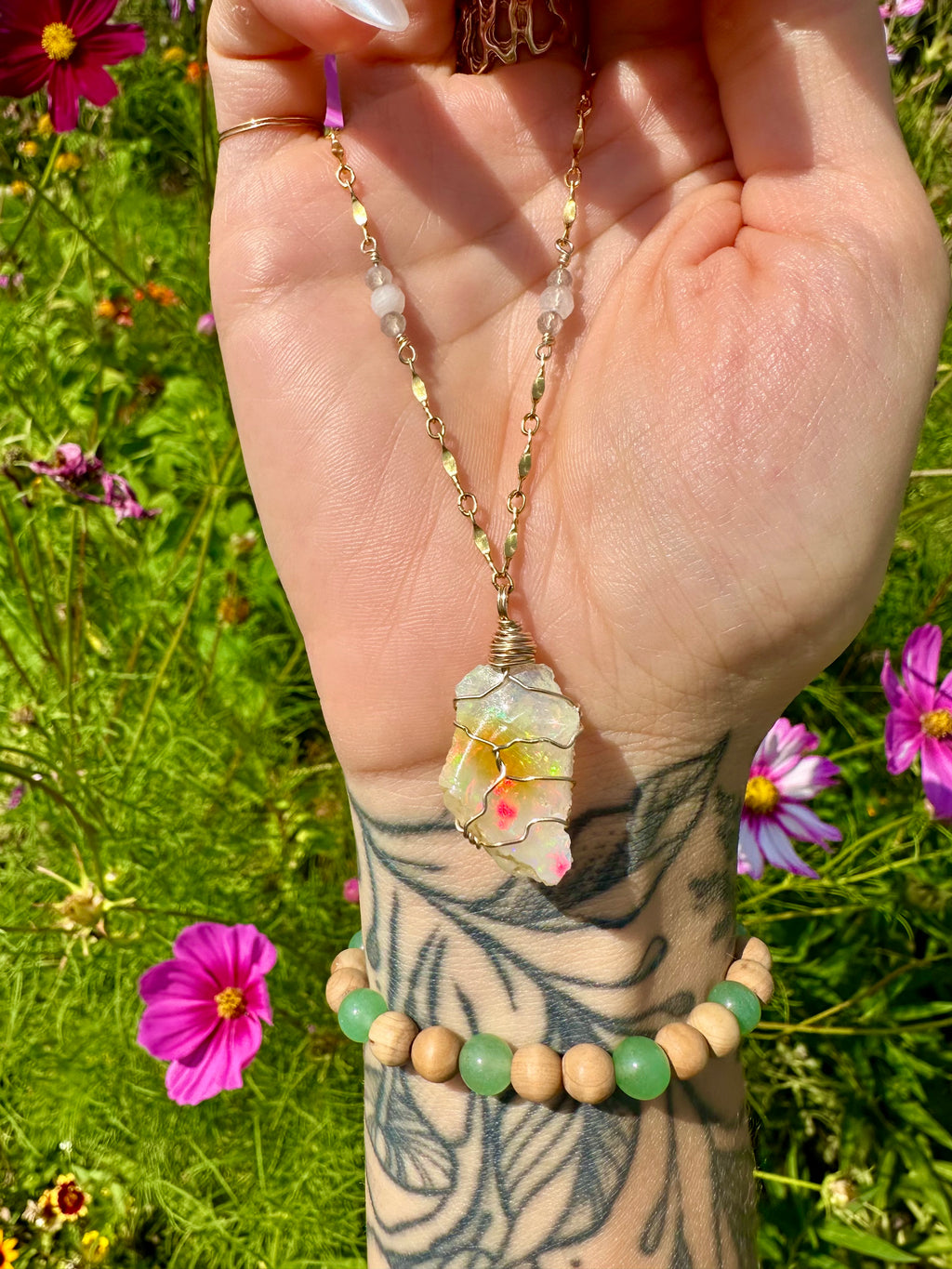 ♡one of one♡ iridescent raw opal necklace - 14k gold